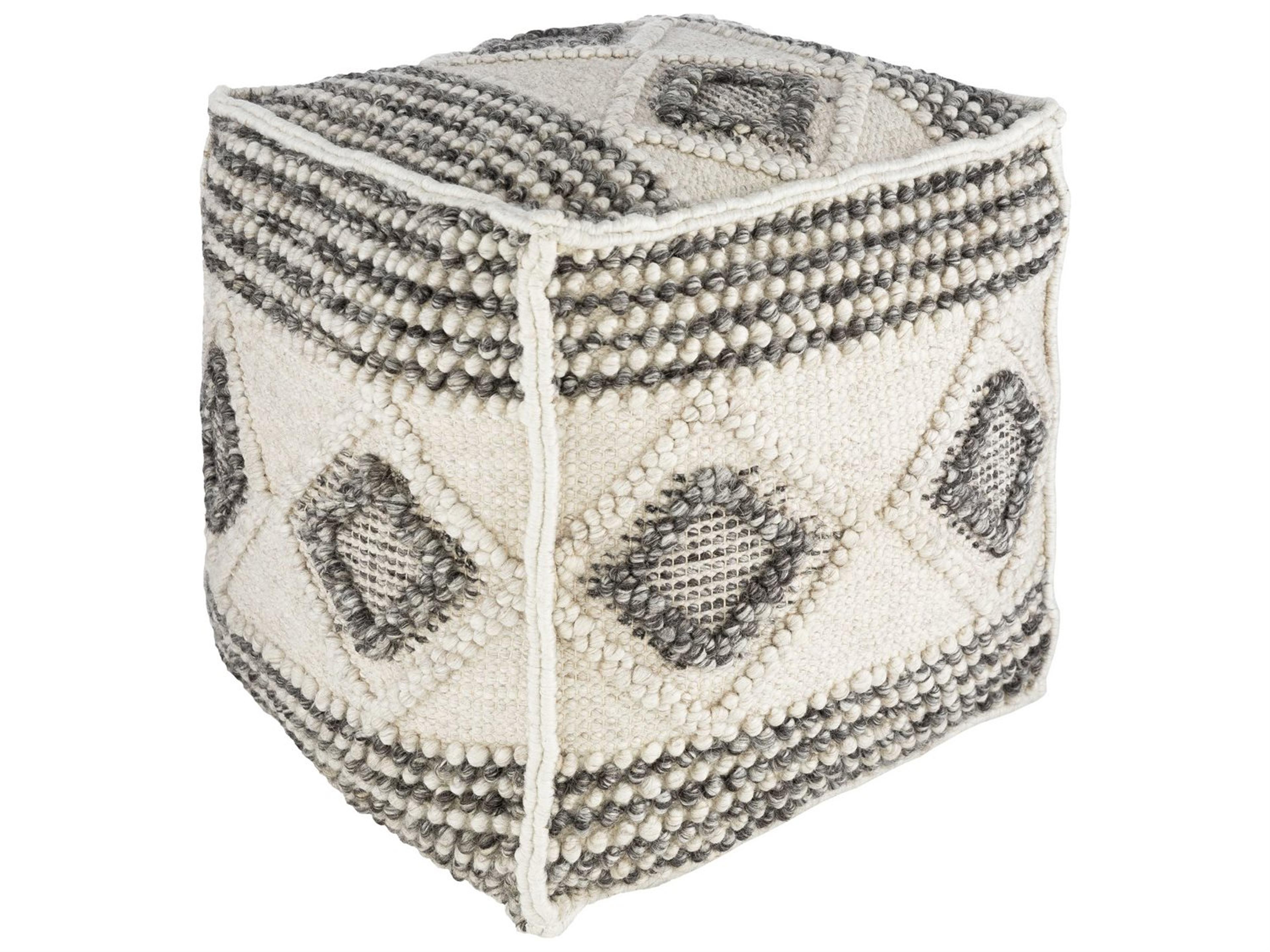 Hygge Charcoal White Gray Upholstered Ottoman