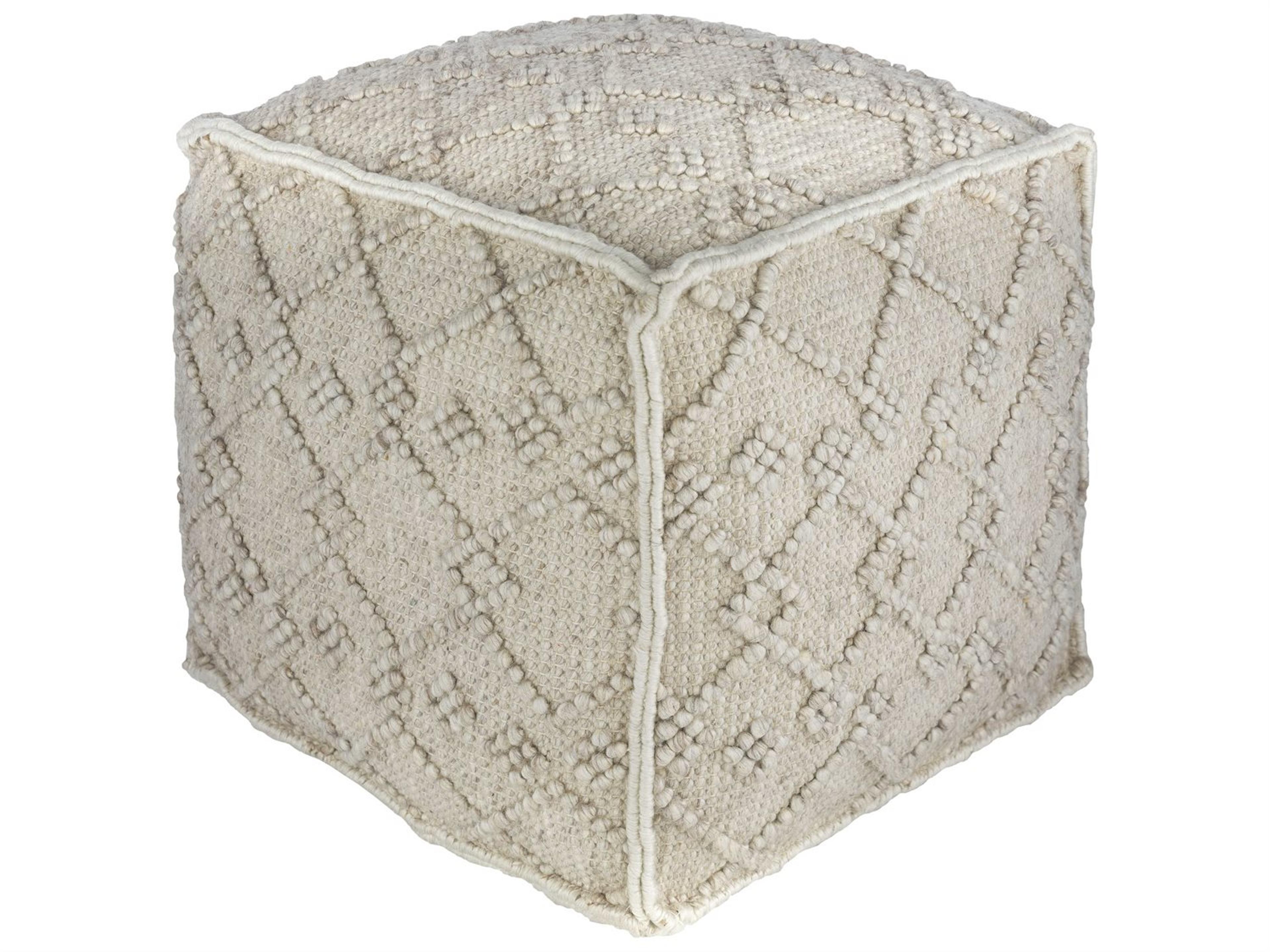 Hygge White Charcoal Gray Upholstered Ottoman