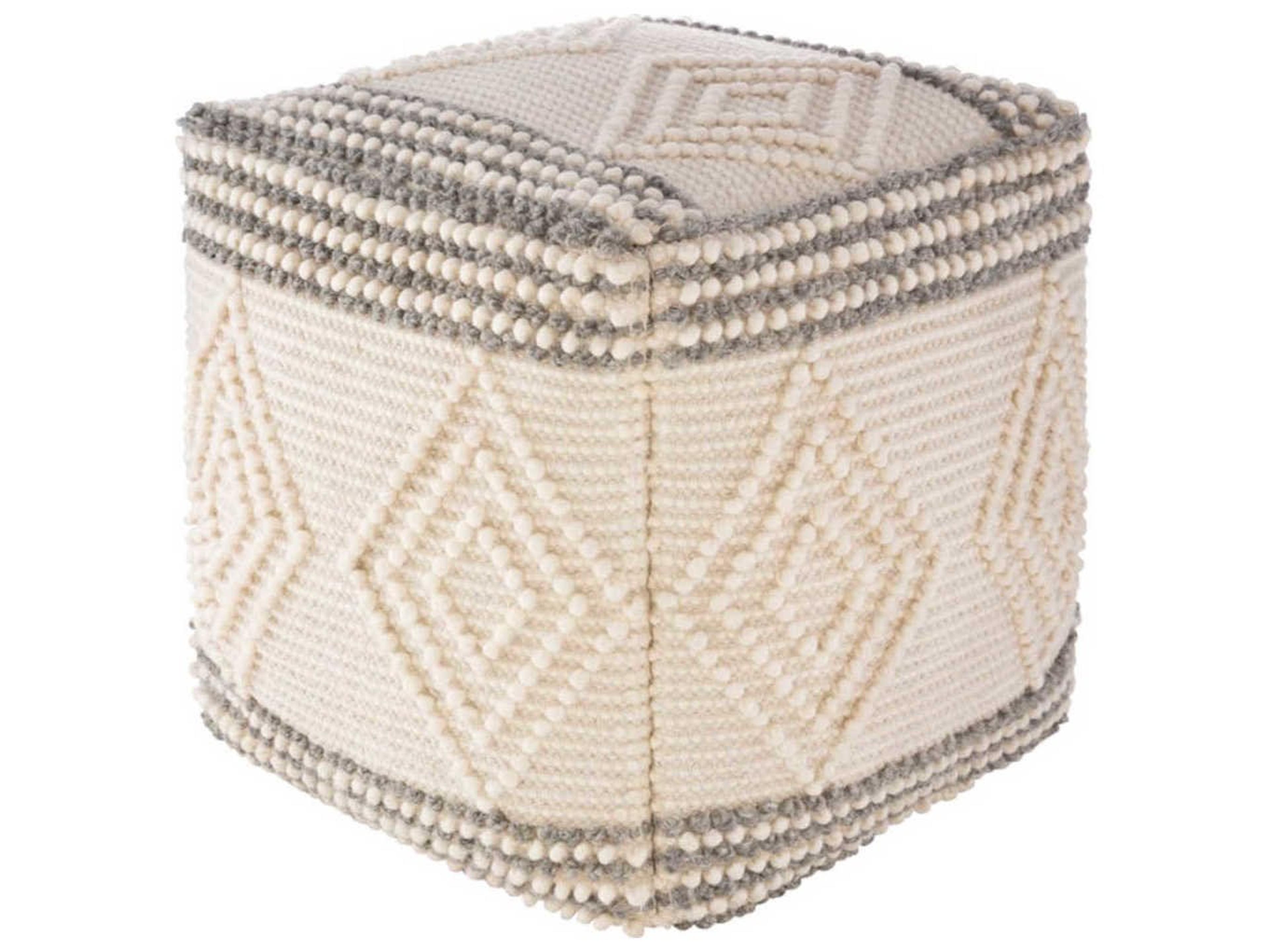 Hygge Charcoal White Gray Upholstered Ottoman