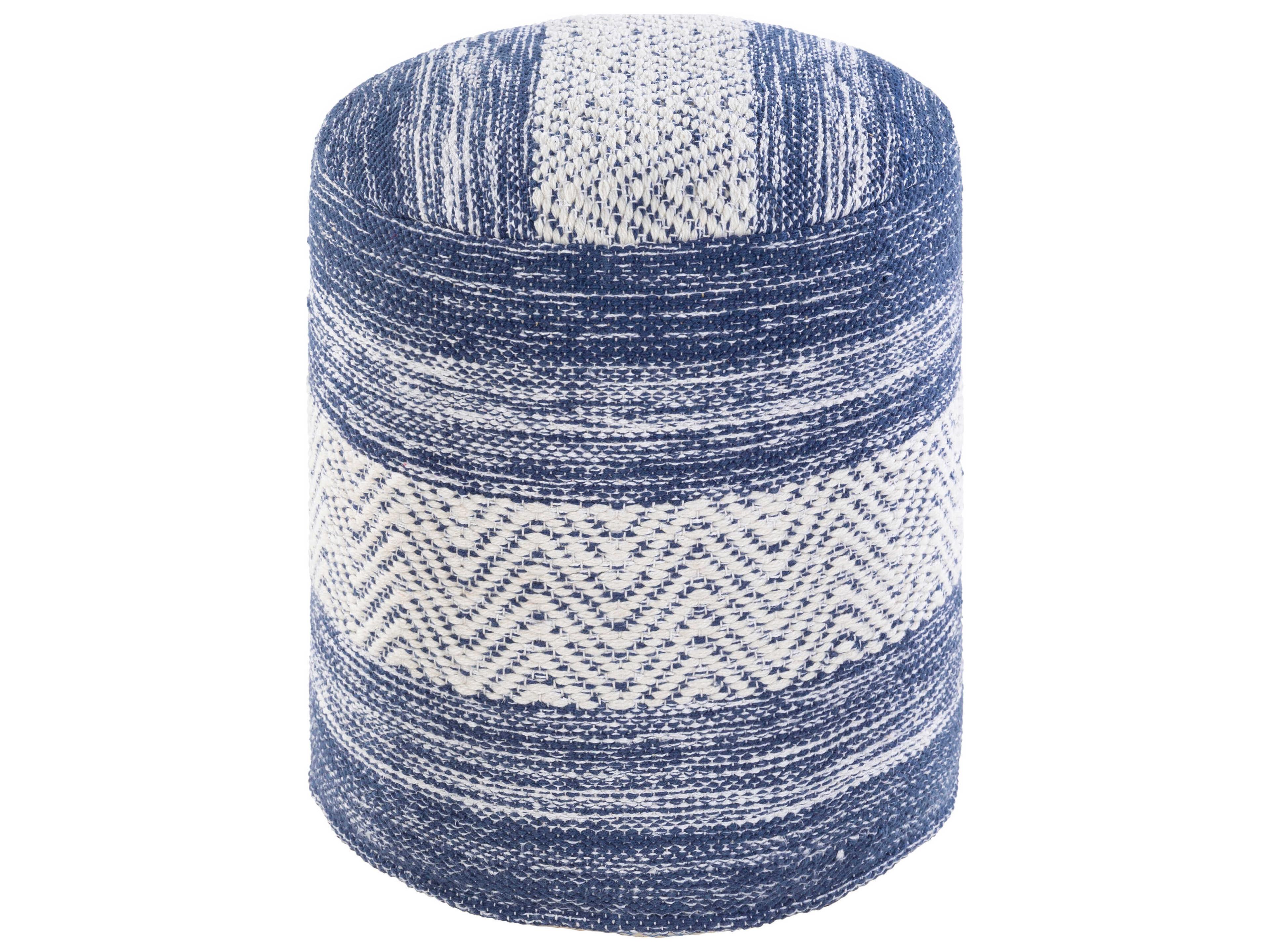 Levi Beige Blue White Upholstered Ottoman