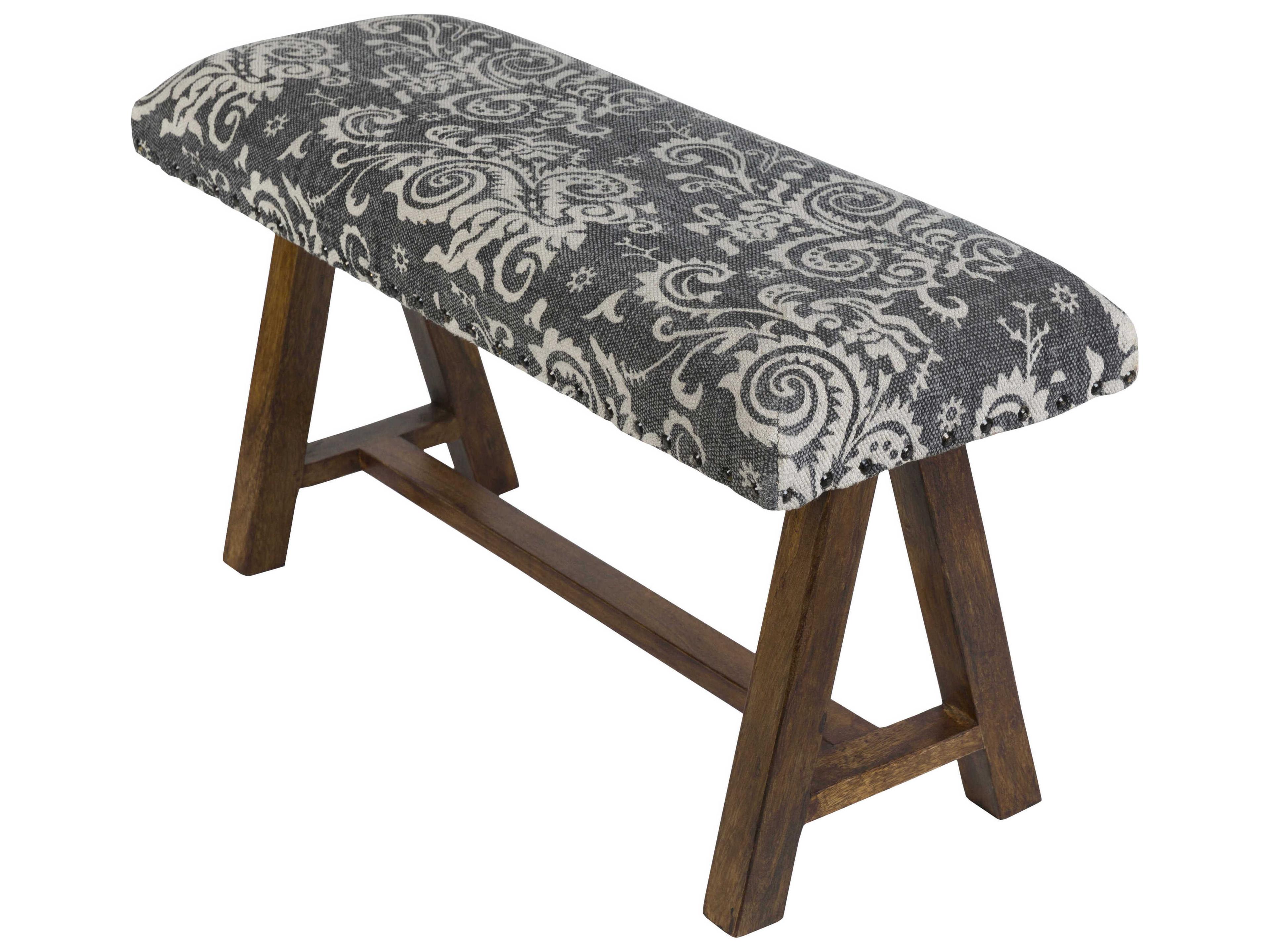 Kanpur Black Brown Upholstered Accent Bench