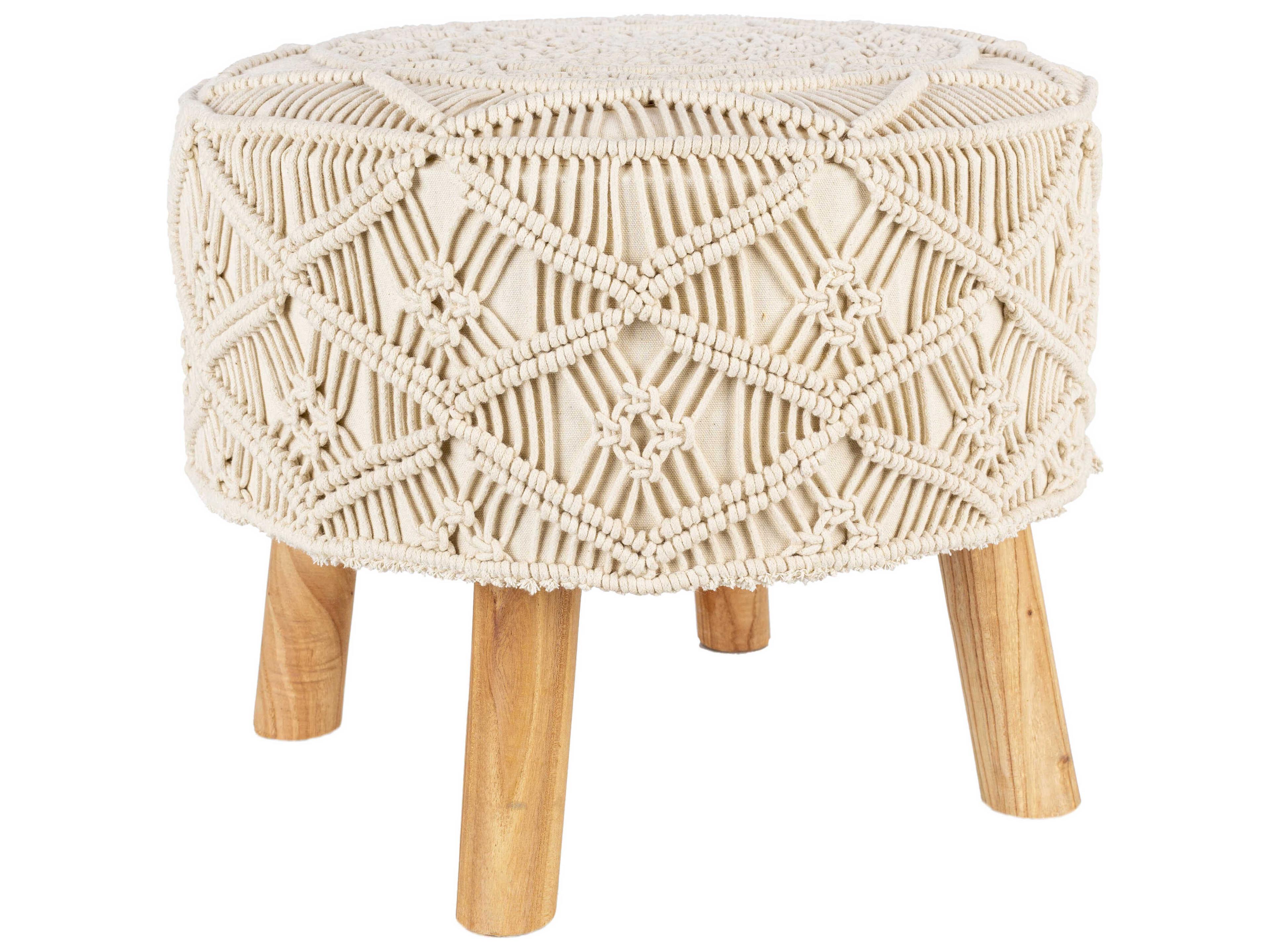 Mandala Beige Brown Upholstered Accent Stool
