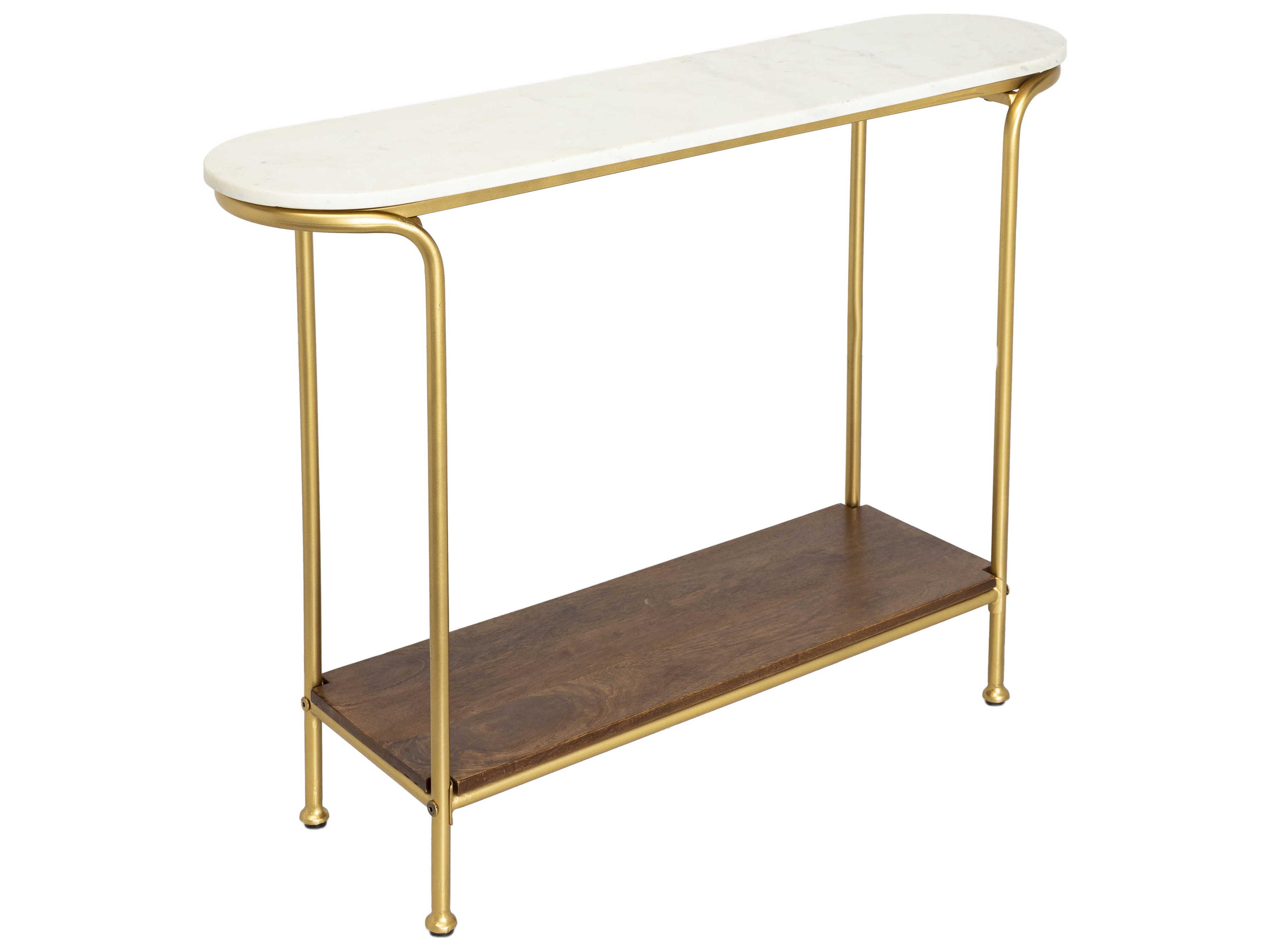 Nicola Oval Marble White Brown Gold Console Table