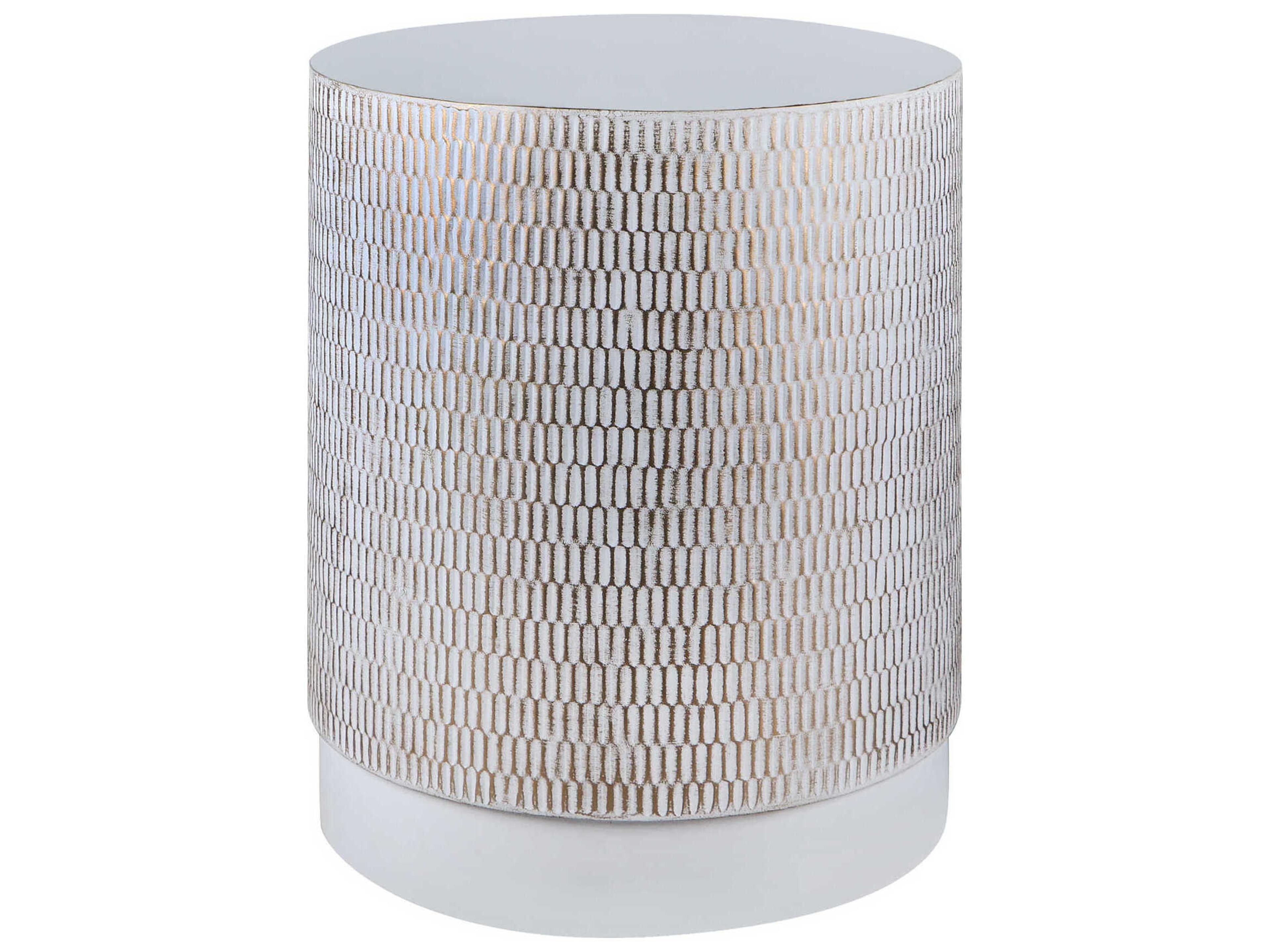 Amenet Round Metal Gold White End Table