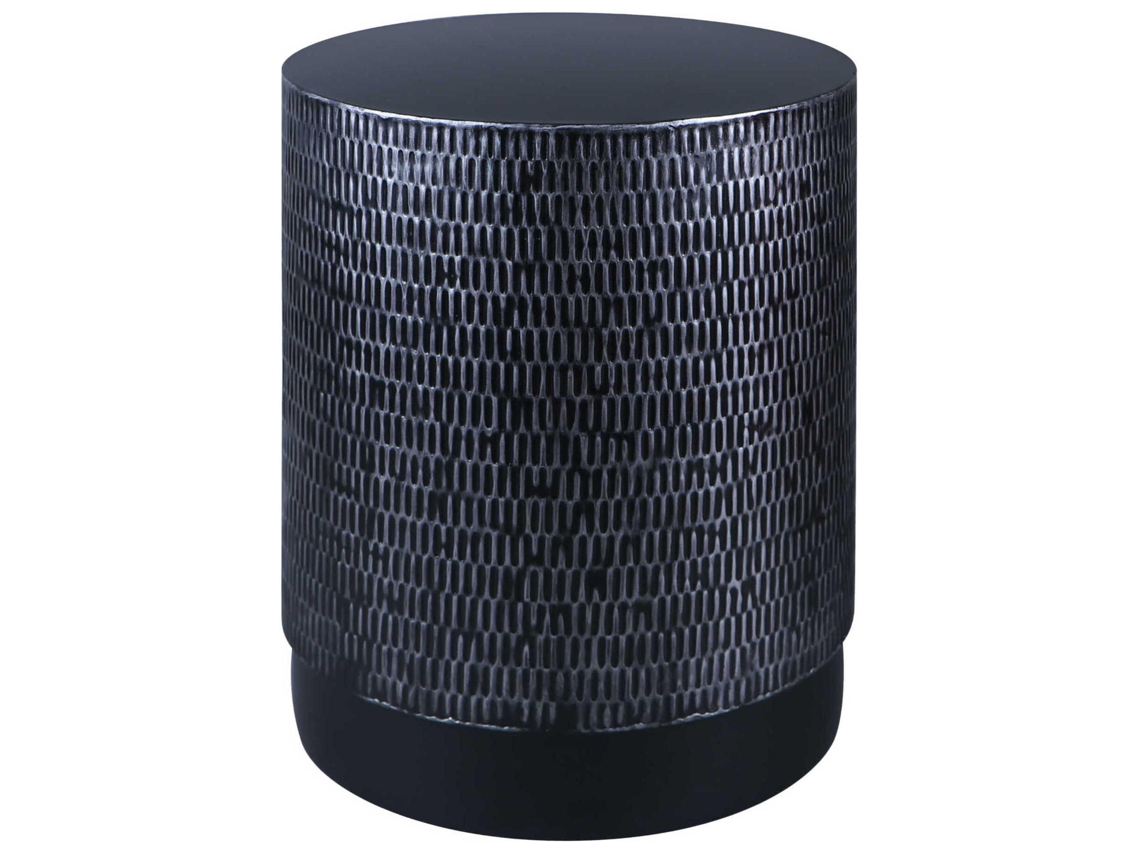 Amenet Round Metal Silver Gray Black End Table