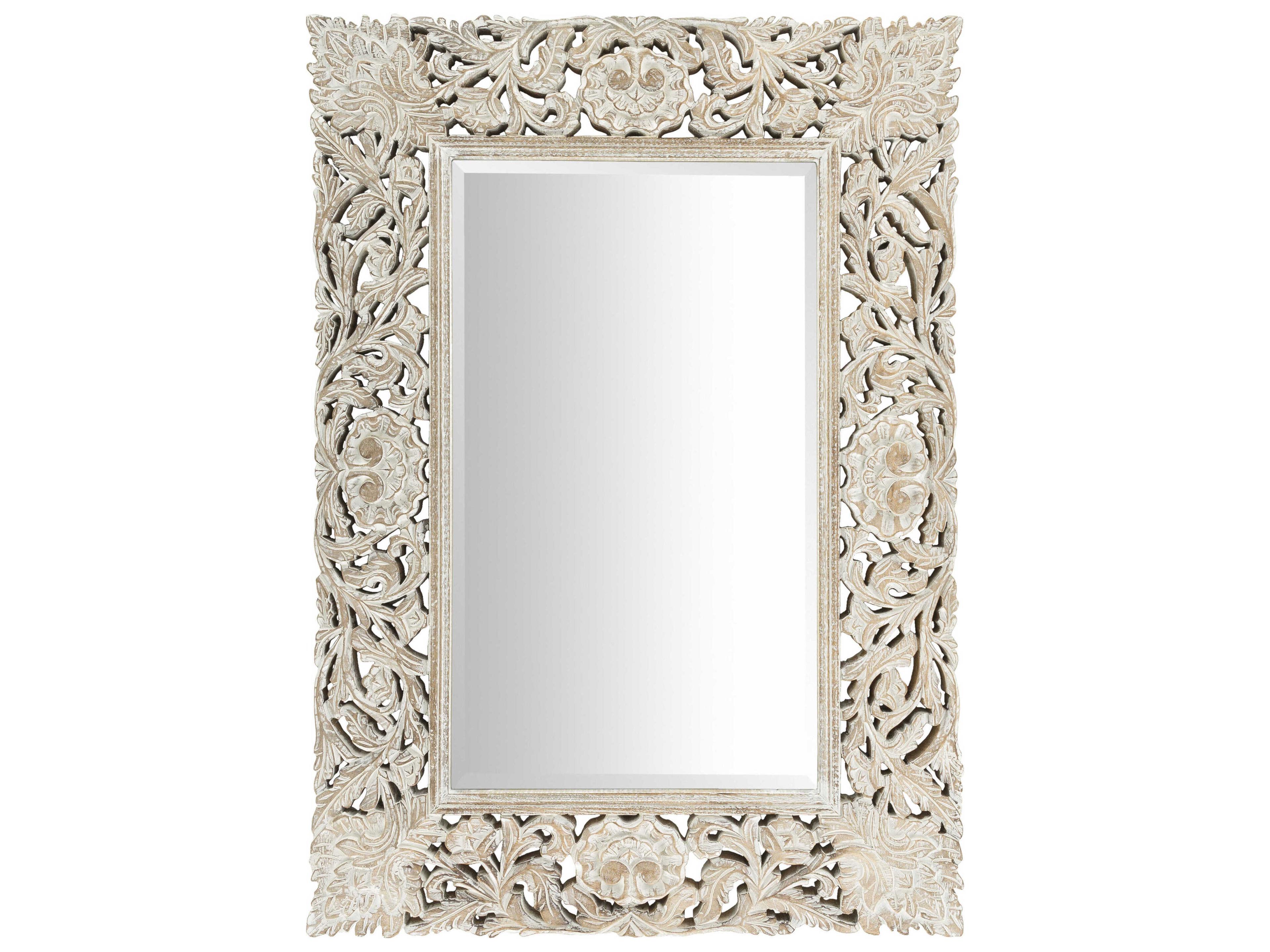 Livabliss by Surya Naomi Washed Carved White Rectangular Wall Mirror