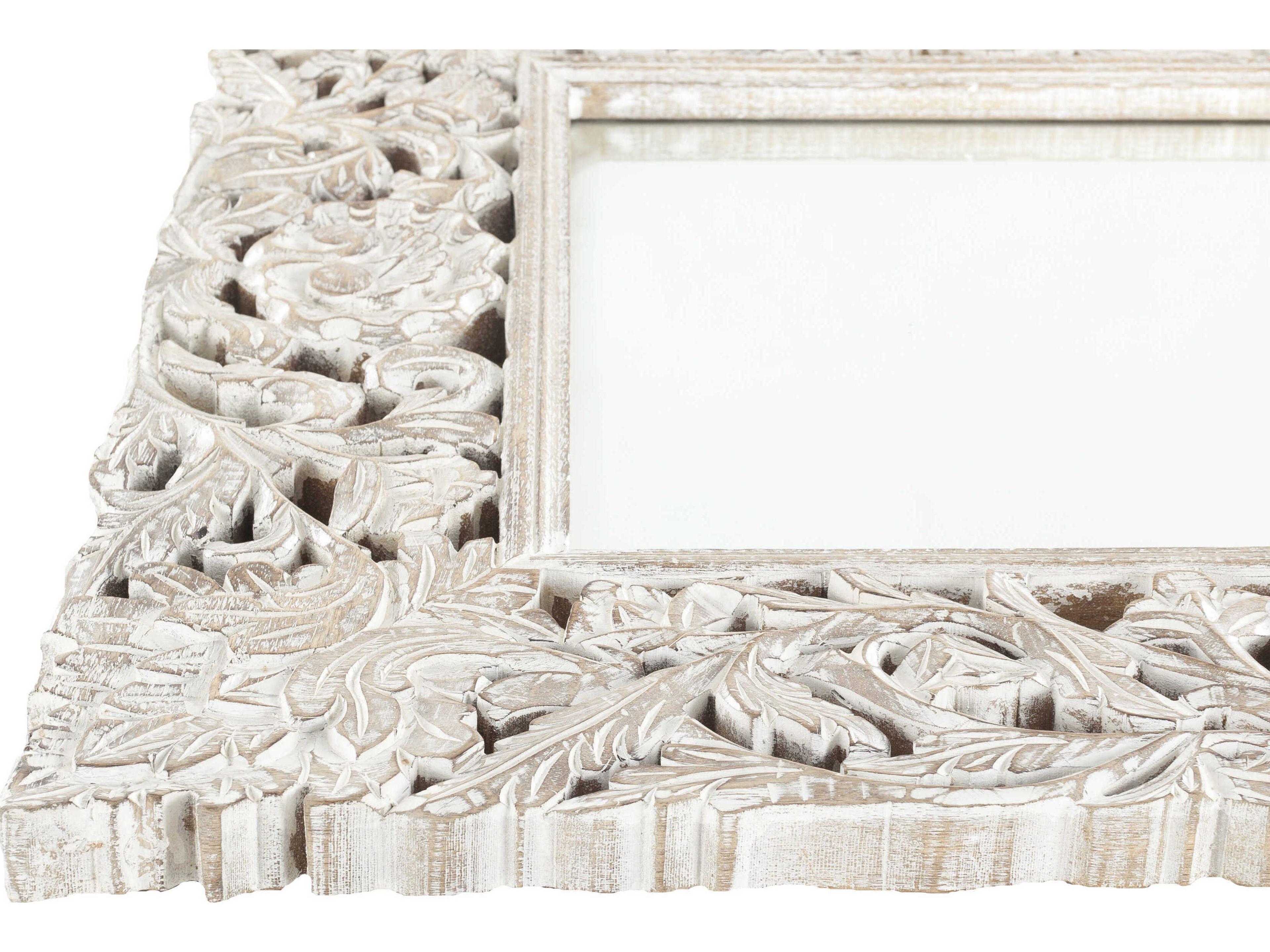 Livabliss by Surya Naomi Washed Carved White Rectangular Wall Mirror