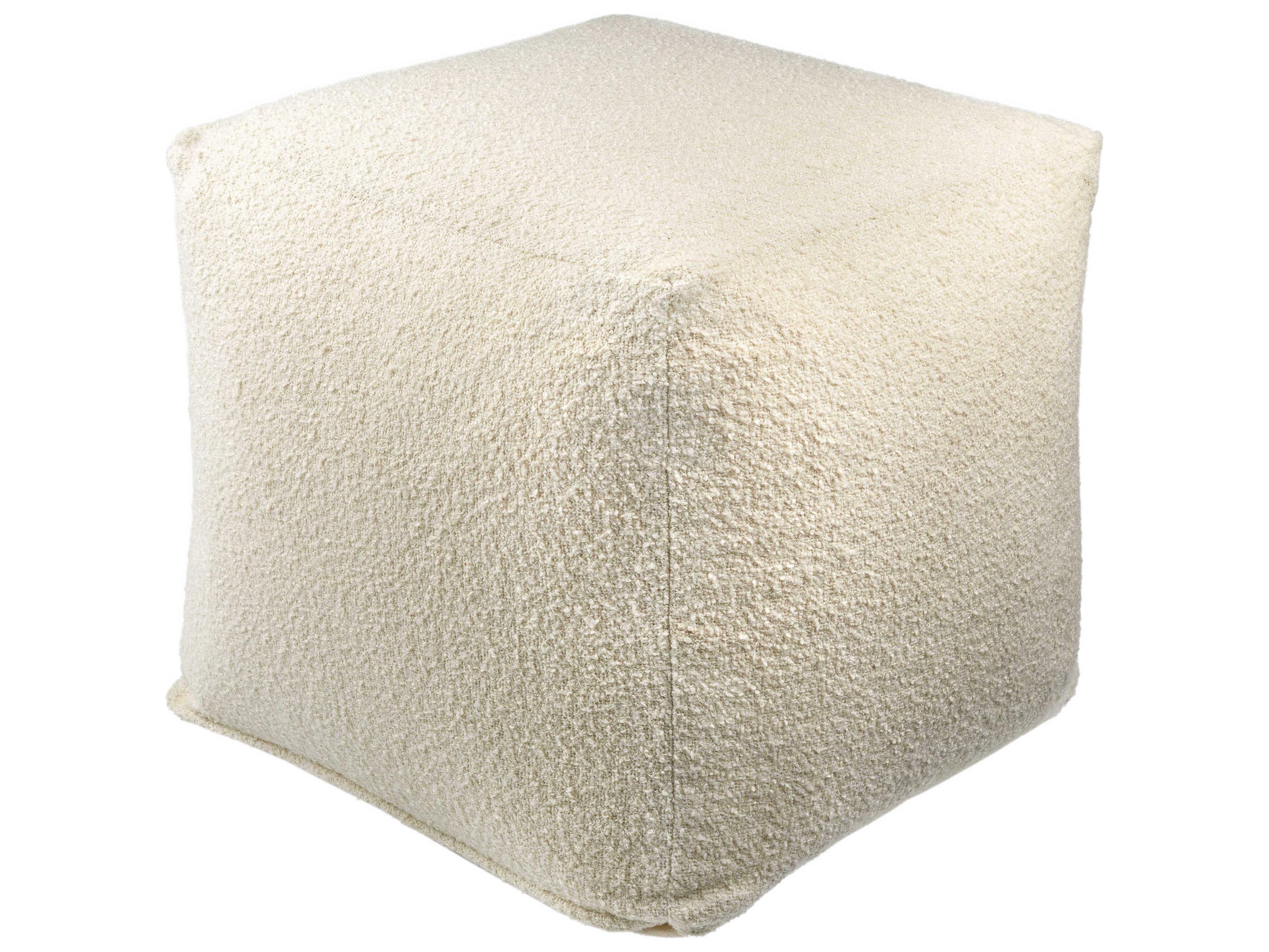 Oskar Ivory Beige Upholstered Pouf