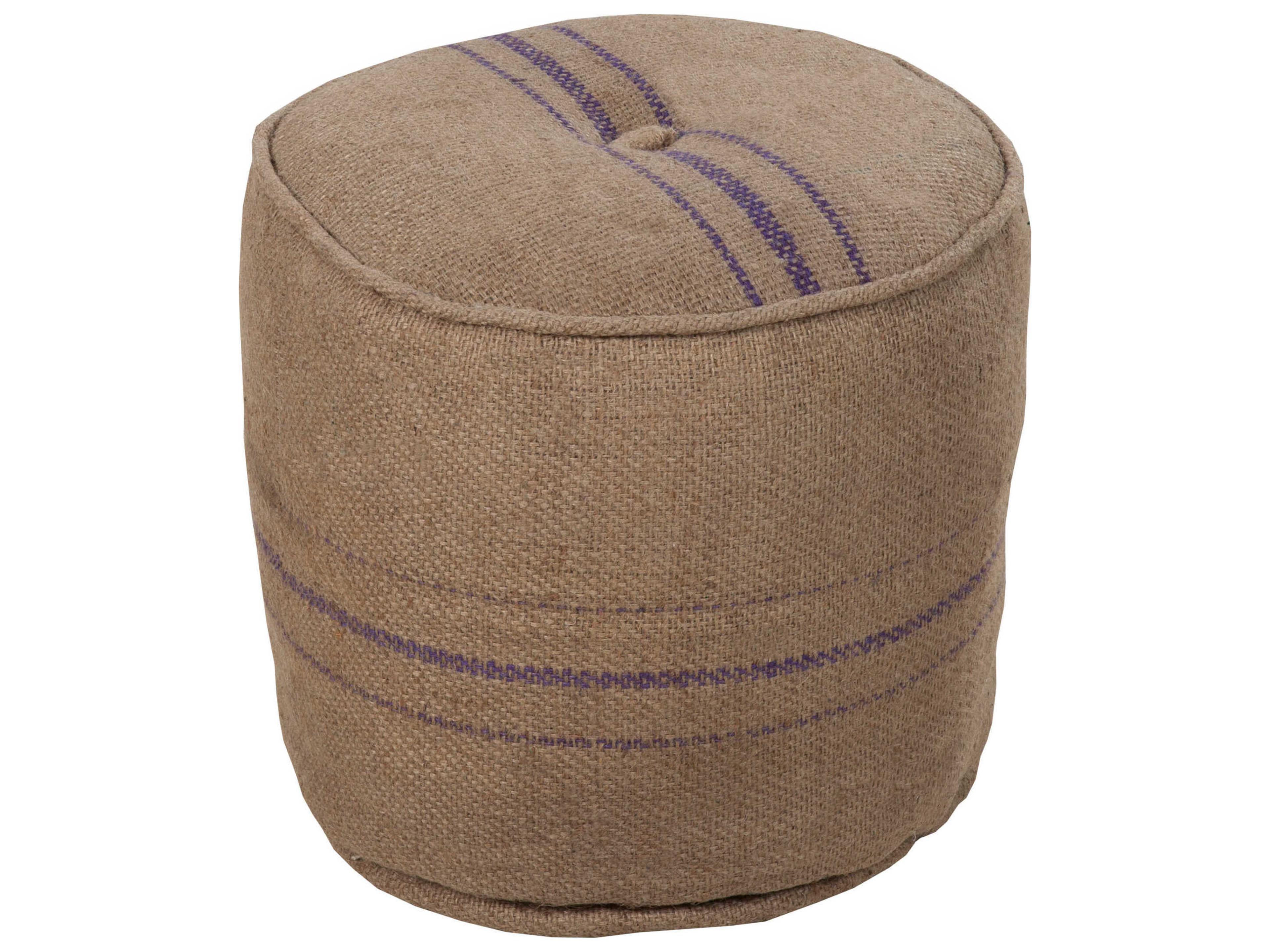 Burlap Tan Purple Aqua Blue Upholstered Ottoman