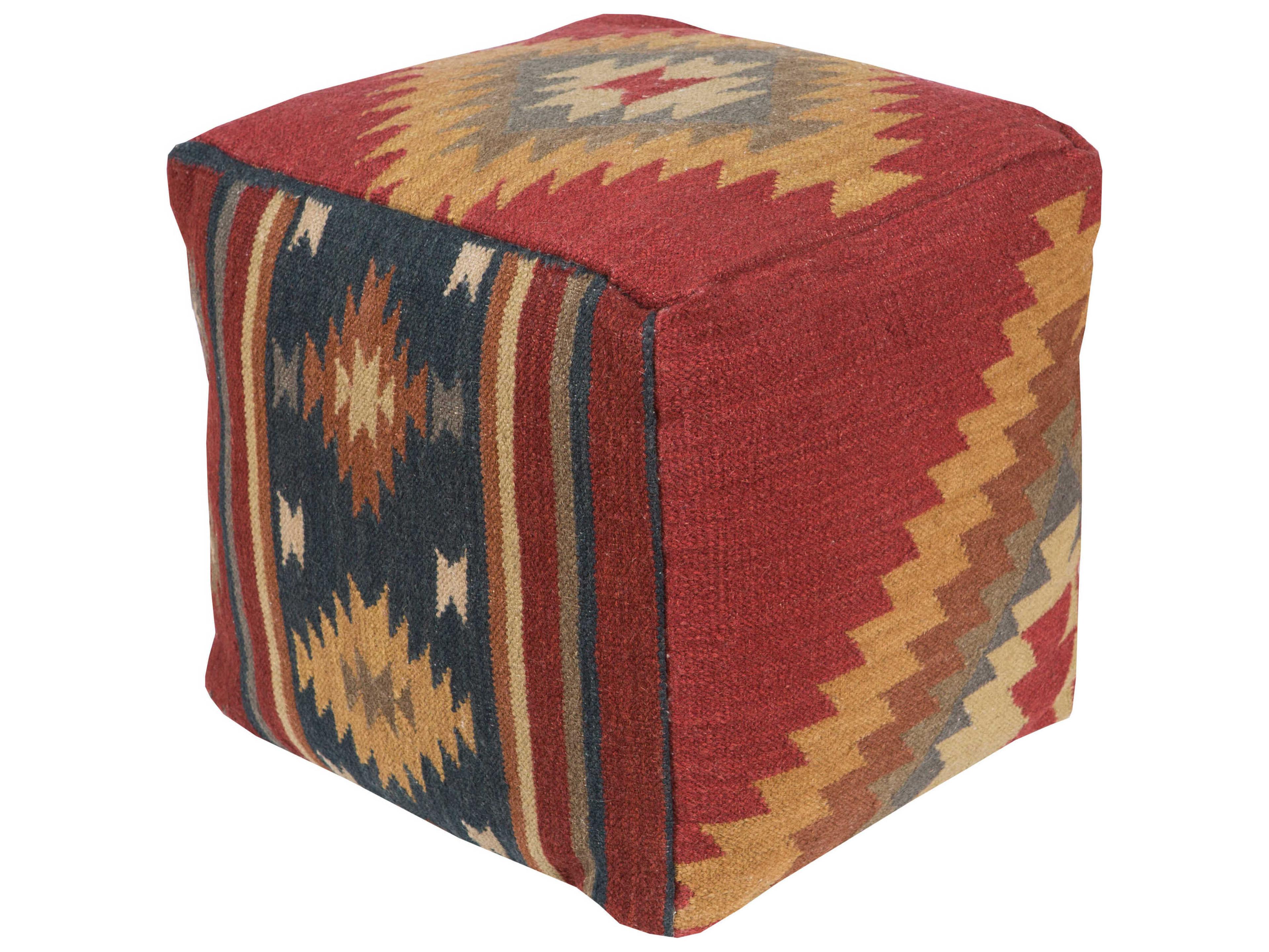 Frontier Brick Red Dark Blue Camel Brown Upholstered Ottoman