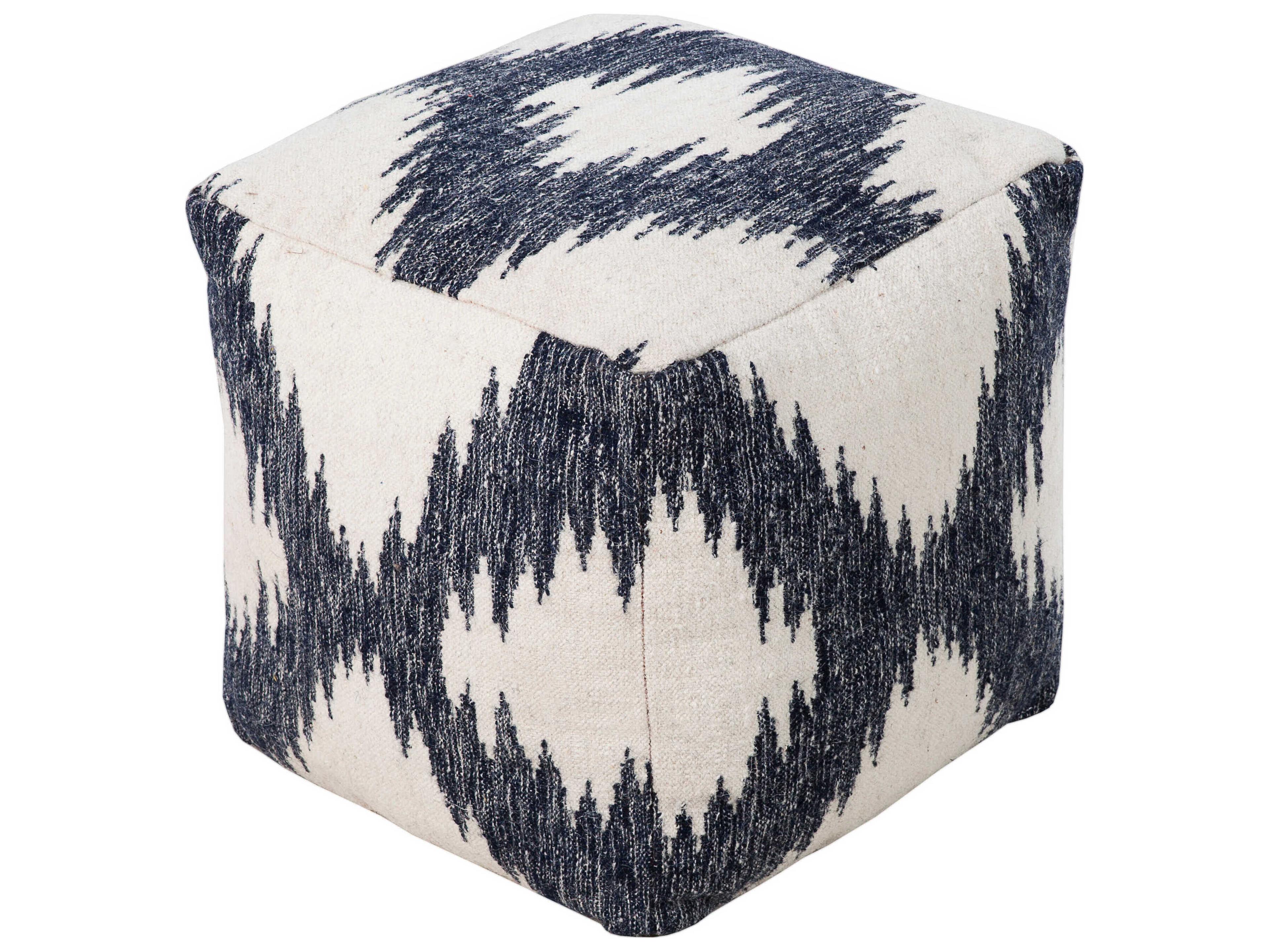 Frontier Light Beige Denim Blue Upholstered Ottoman