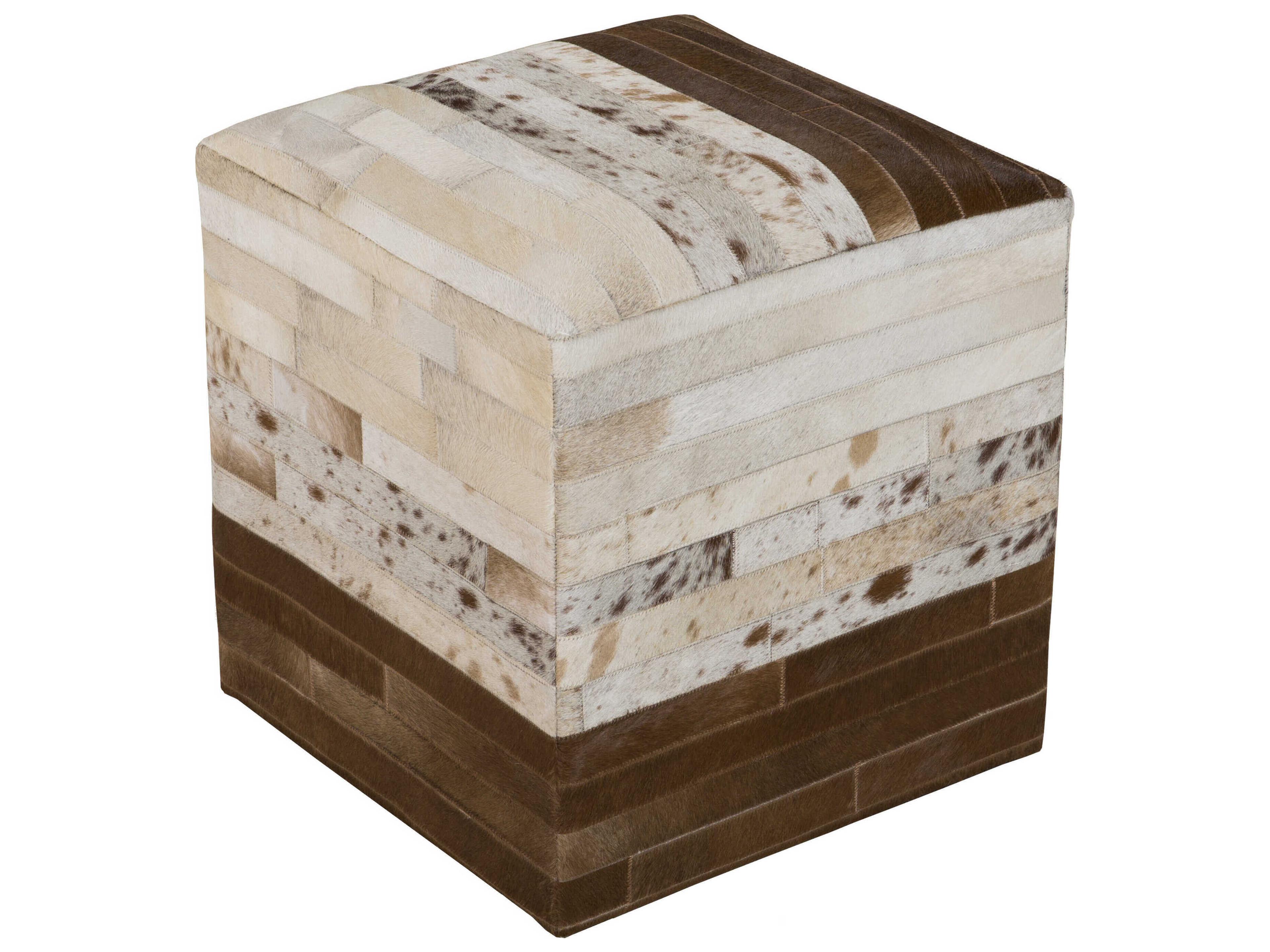 Appalachian Ivory Dark Brown Leather Ottoman