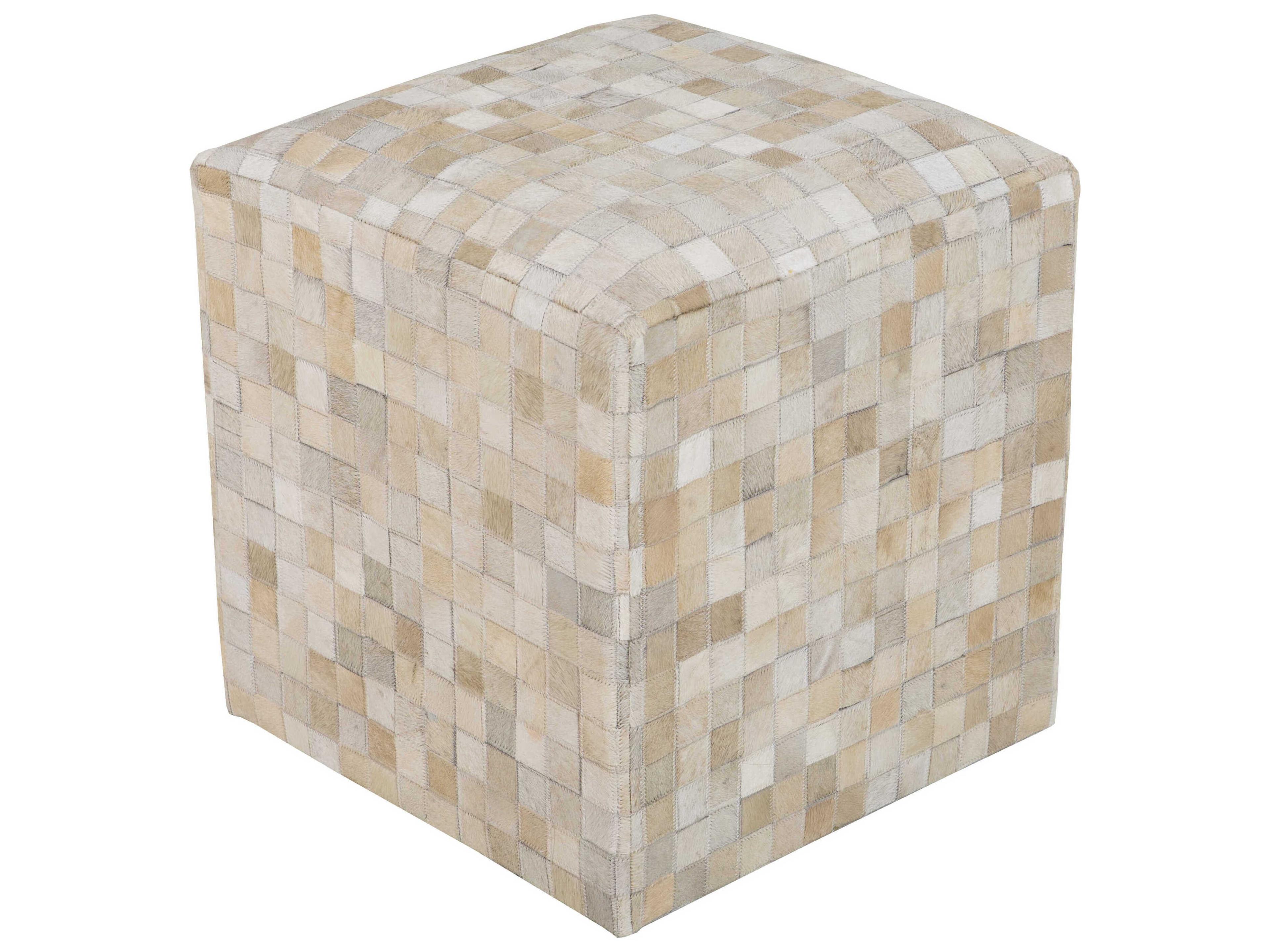 Appalachian Ivory Brown Beige Leather Ottoman