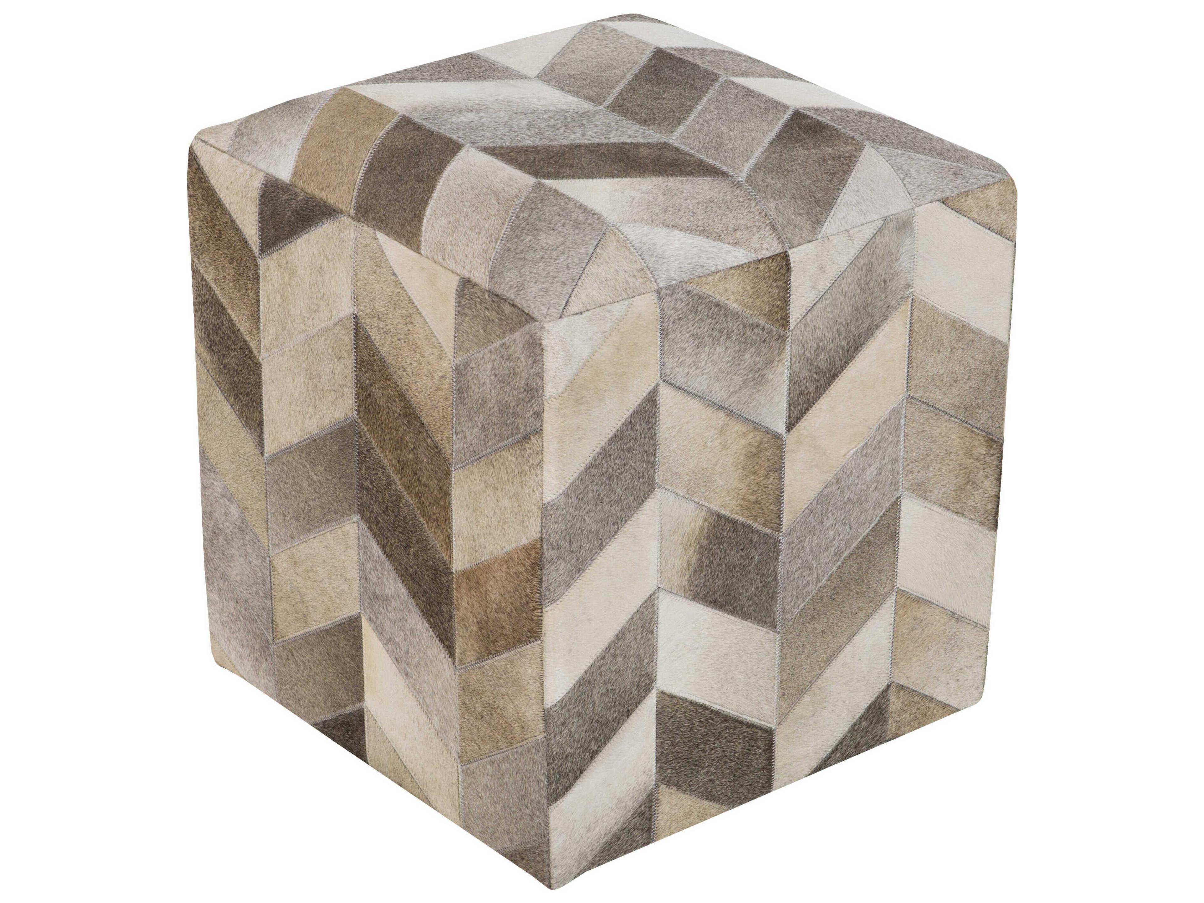 Appalachian Ivory Gray Leather Ottoman