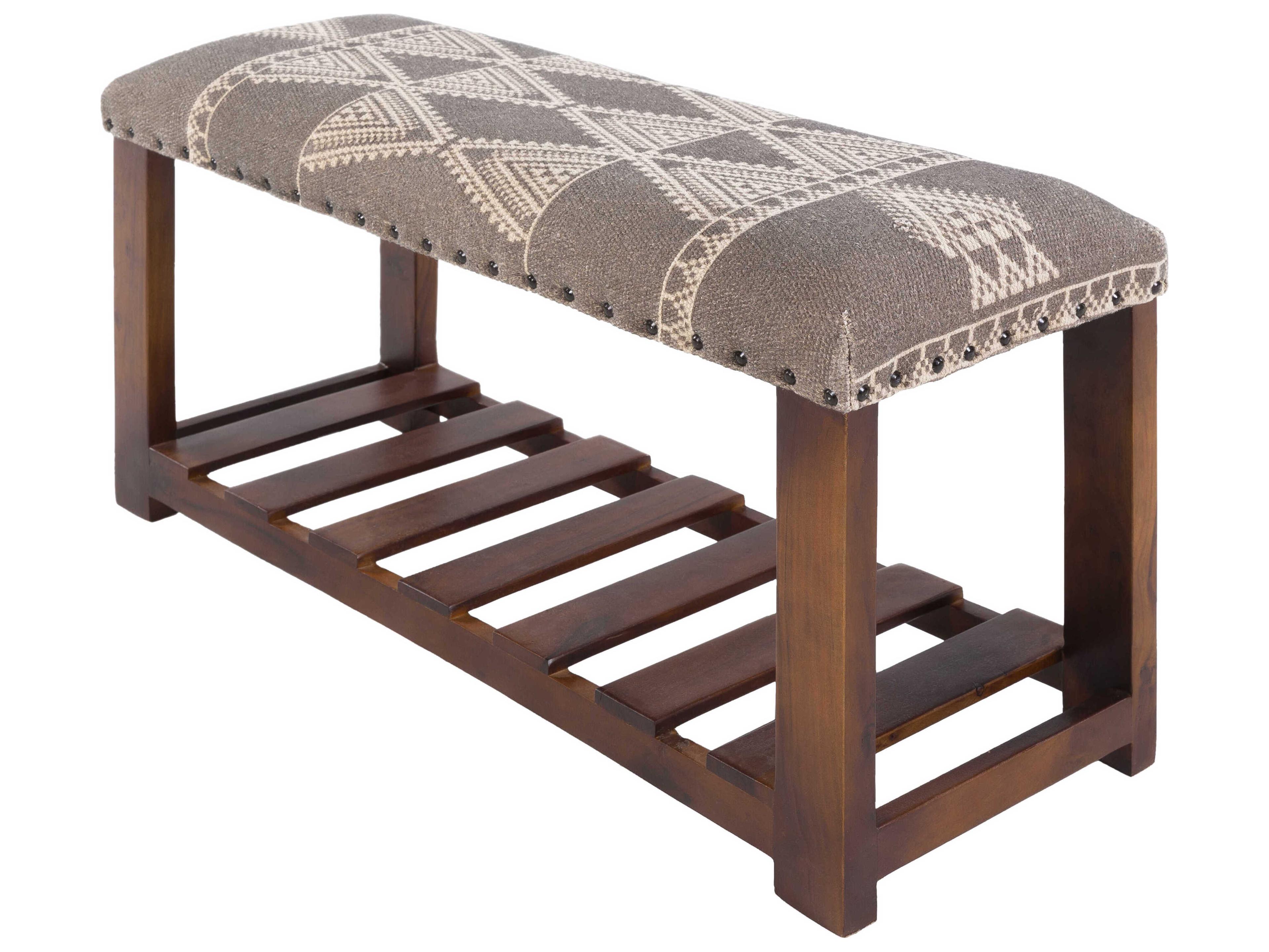 Asmara Charcoal Light Beige Dark Brown Upholstered Accent Bench