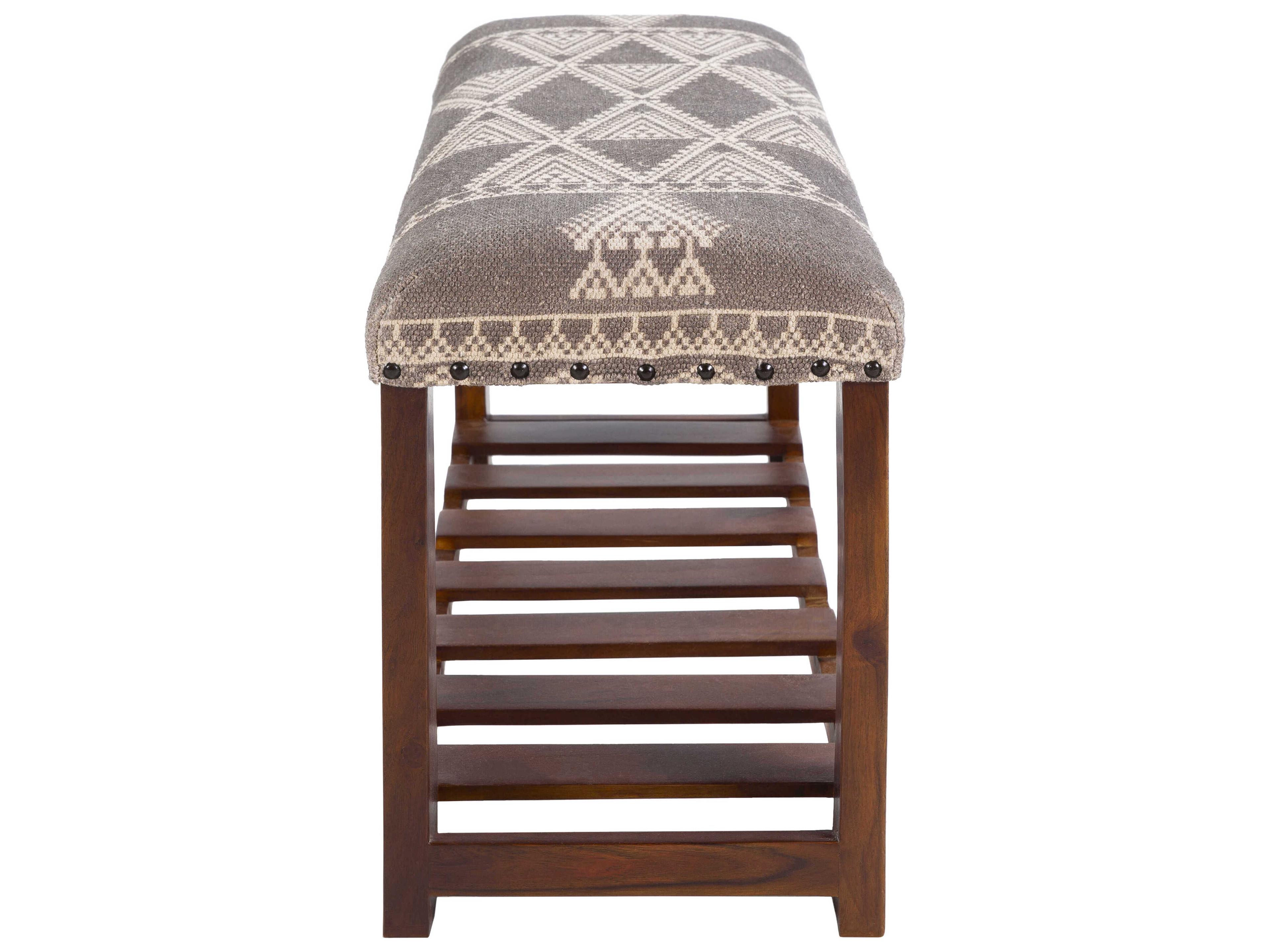 Livabliss by Surya Asmara Charcoal Light Beige Dark Brown Upholstered Accent Bench