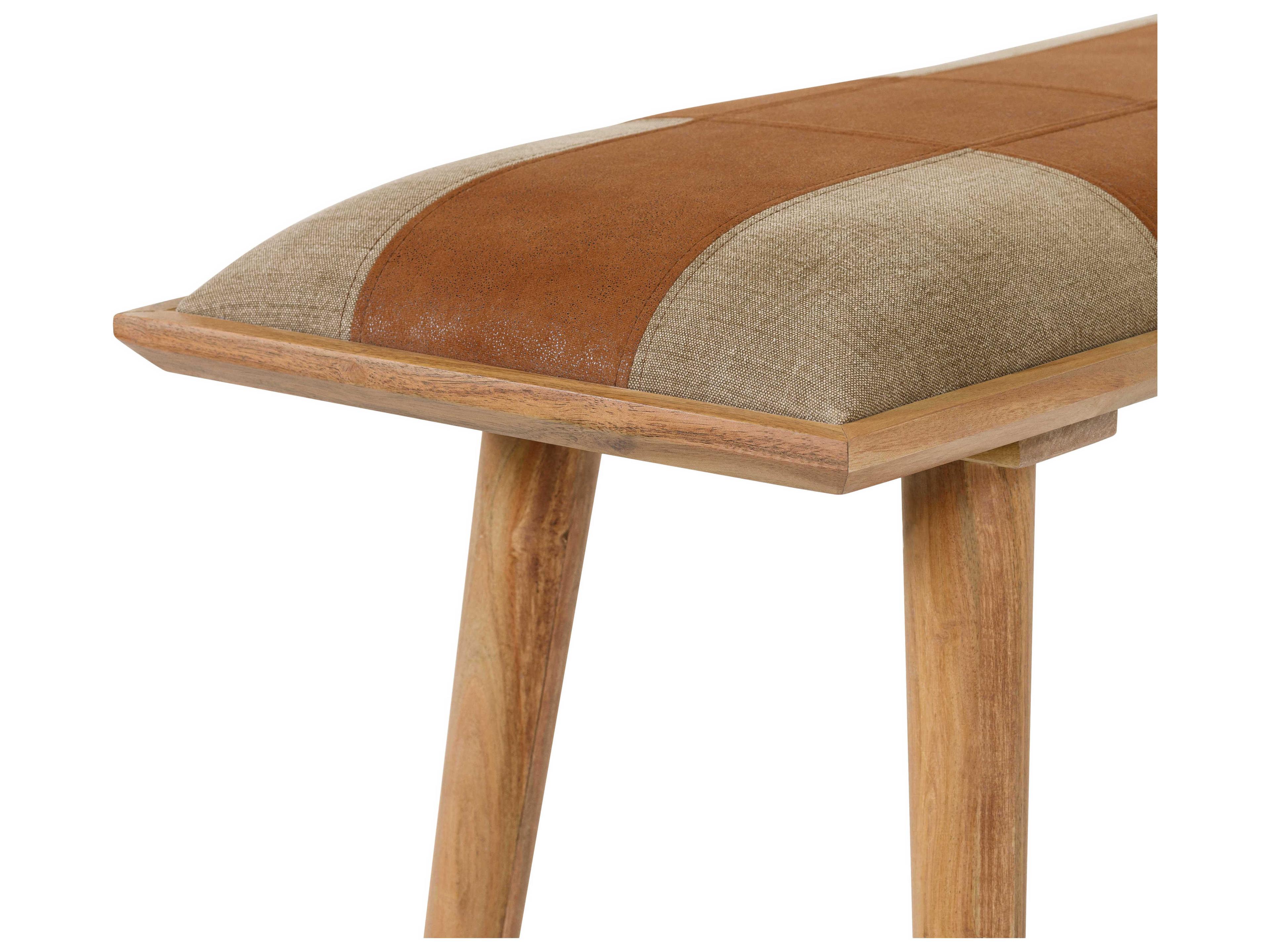 Livabliss by Surya Sacsha Light Beige Brown Faux Leather Accent Bench