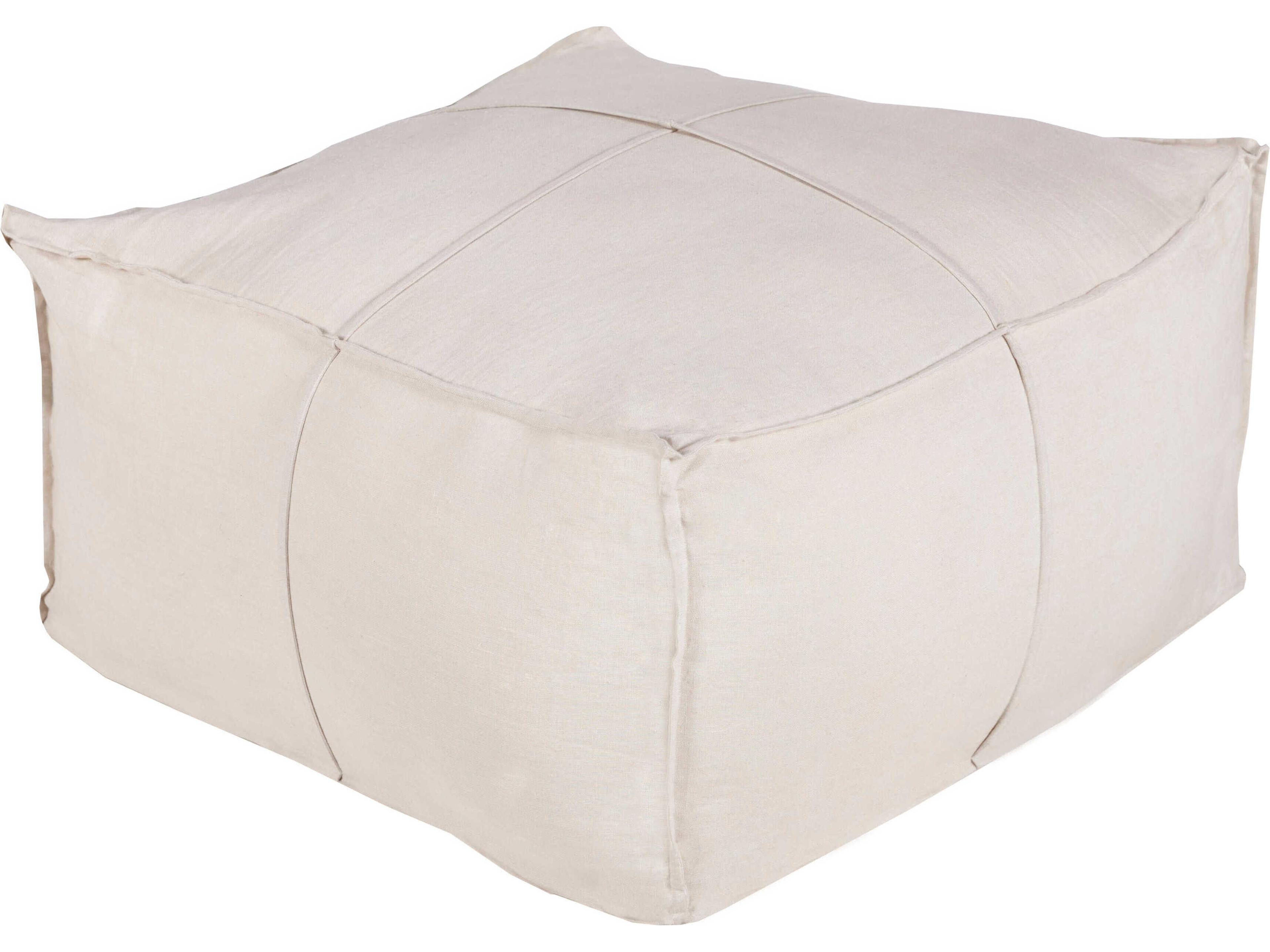 Solid Linen Ivory White Upholstered Ottoman
