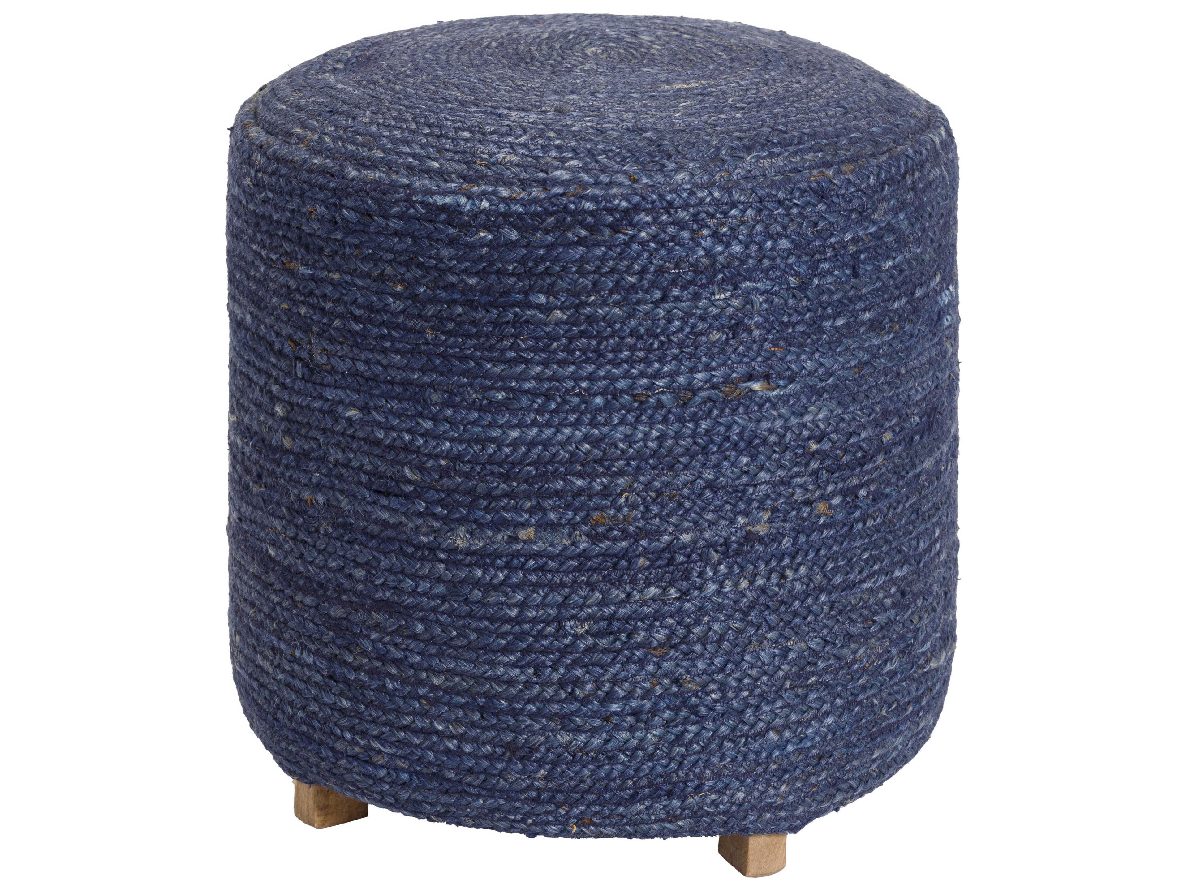 Tropics Dark Blue Denim Brown Upholstered Ottoman
