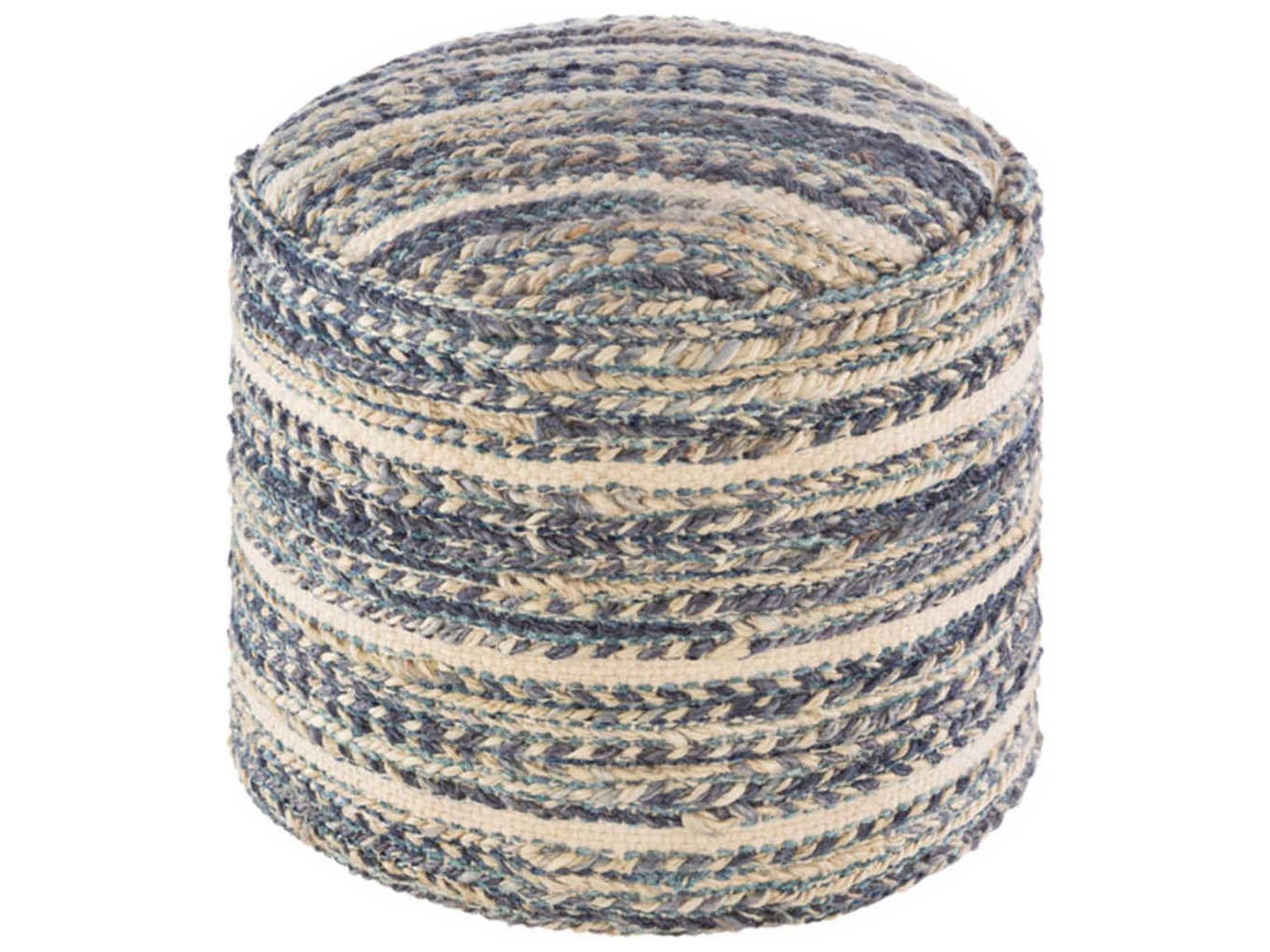 Tresse Navy Teal Cream Blue Ottoman