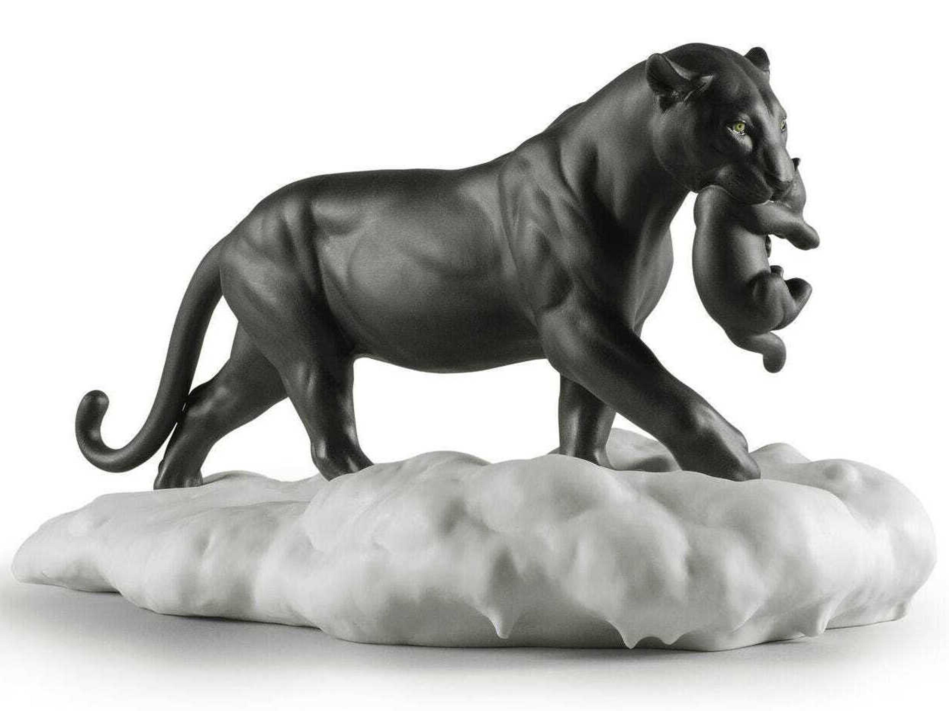 Lladro Black Panther with Cub Figurine