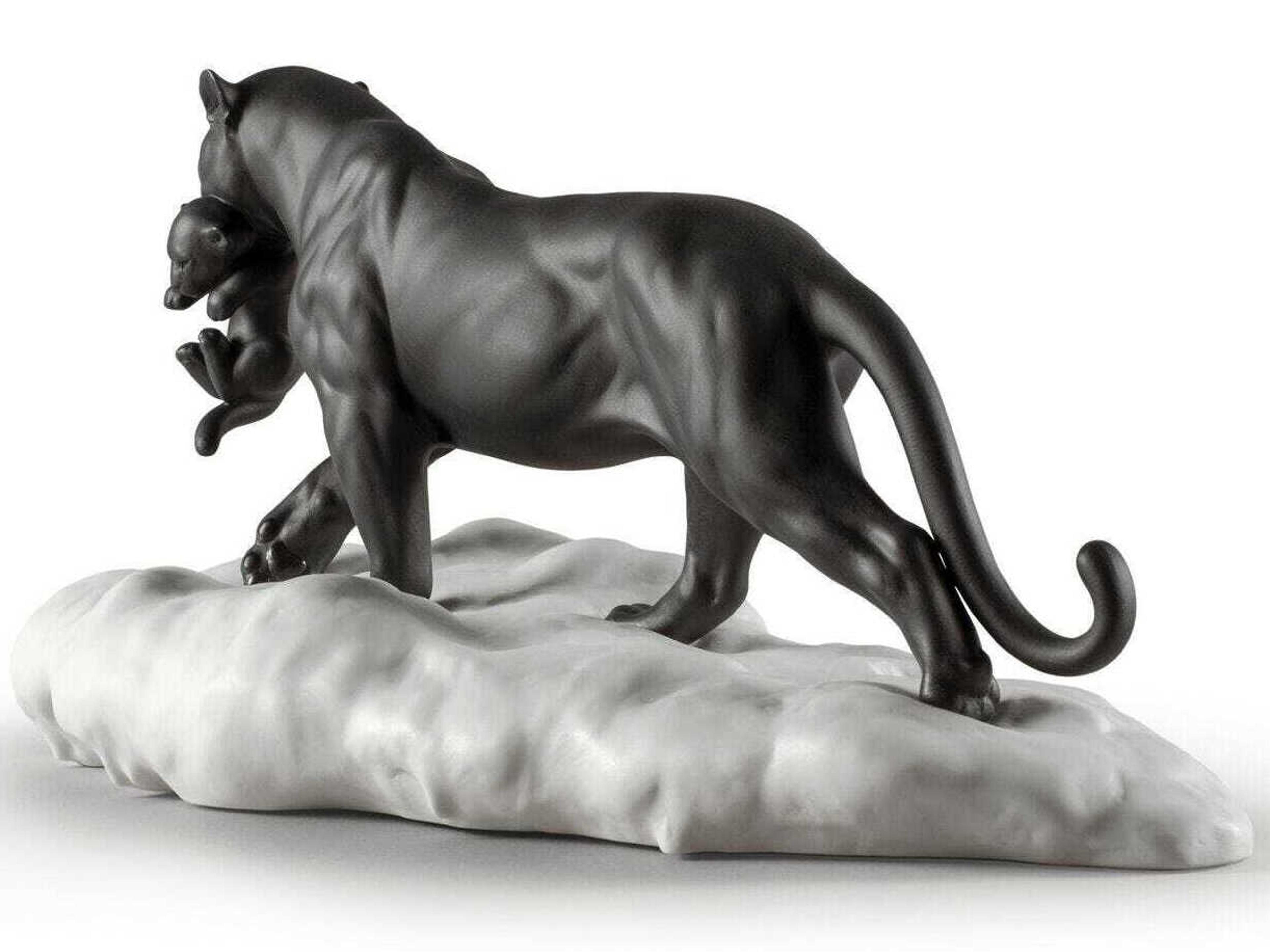 Lladro Black Panther with Cub Figurine
