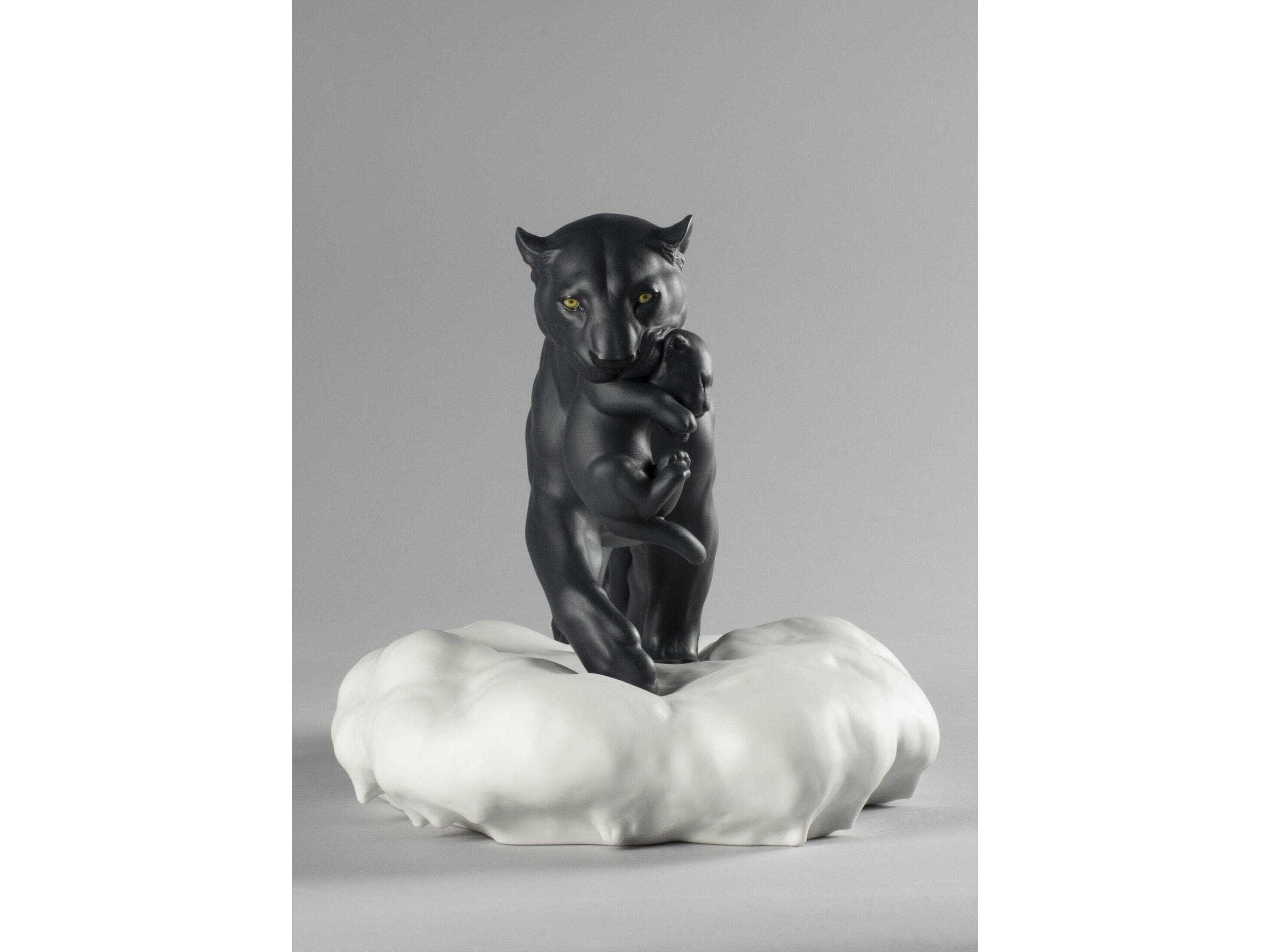 Lladro Black Panther with Cub Figurine