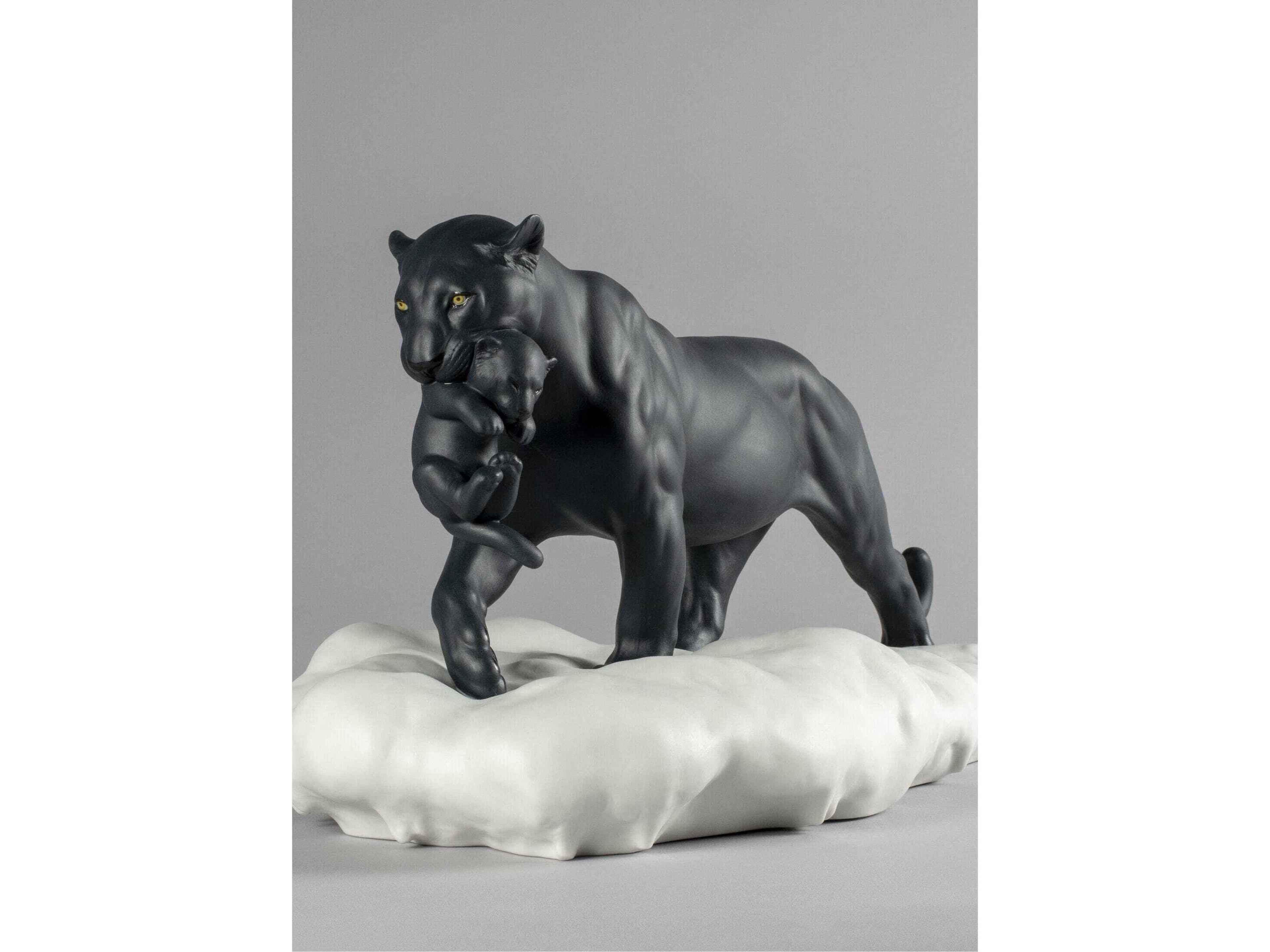 Lladro Black Panther with Cub Figurine