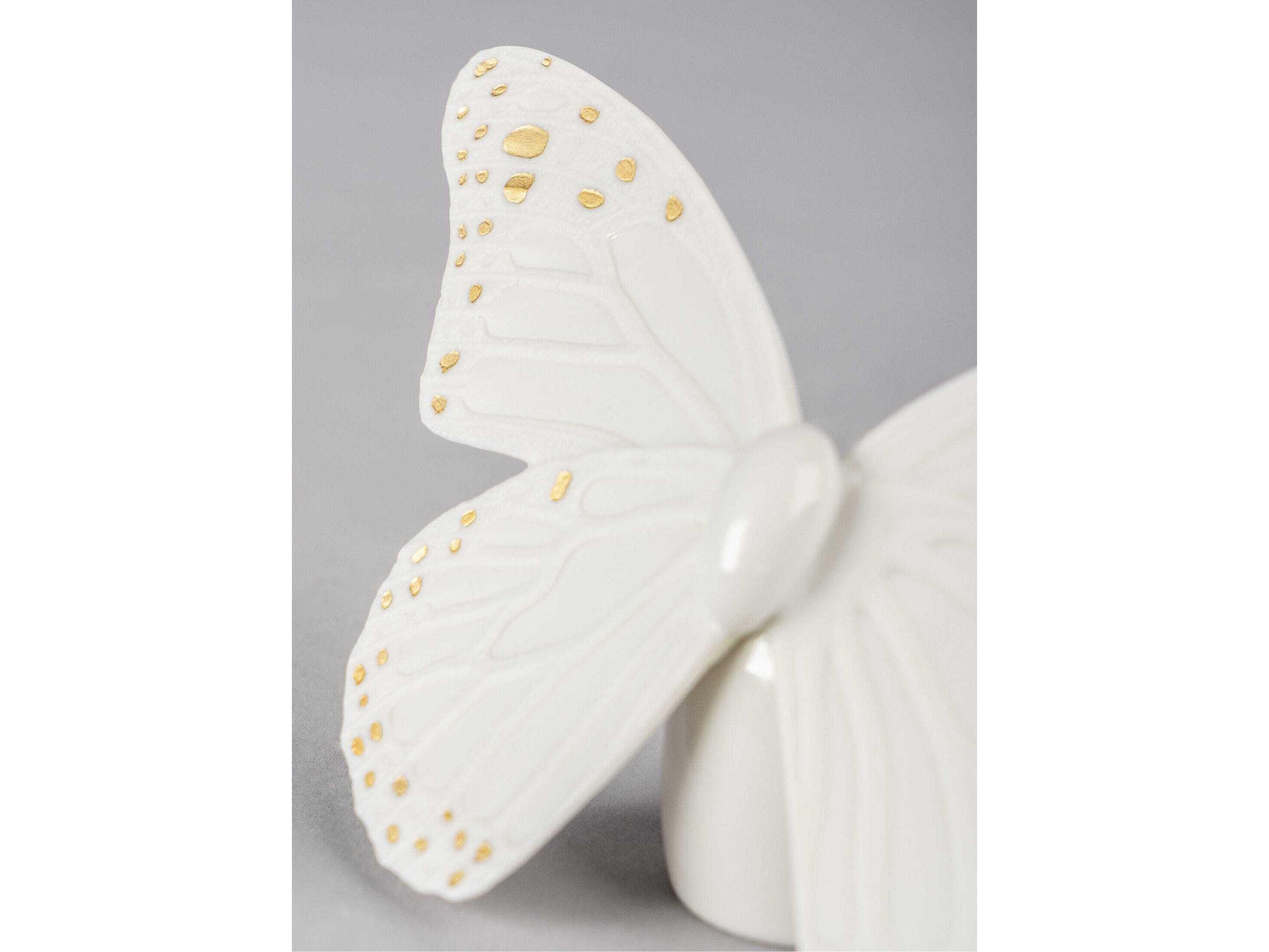 Lladro Golden Luster White Butterfly Figurine