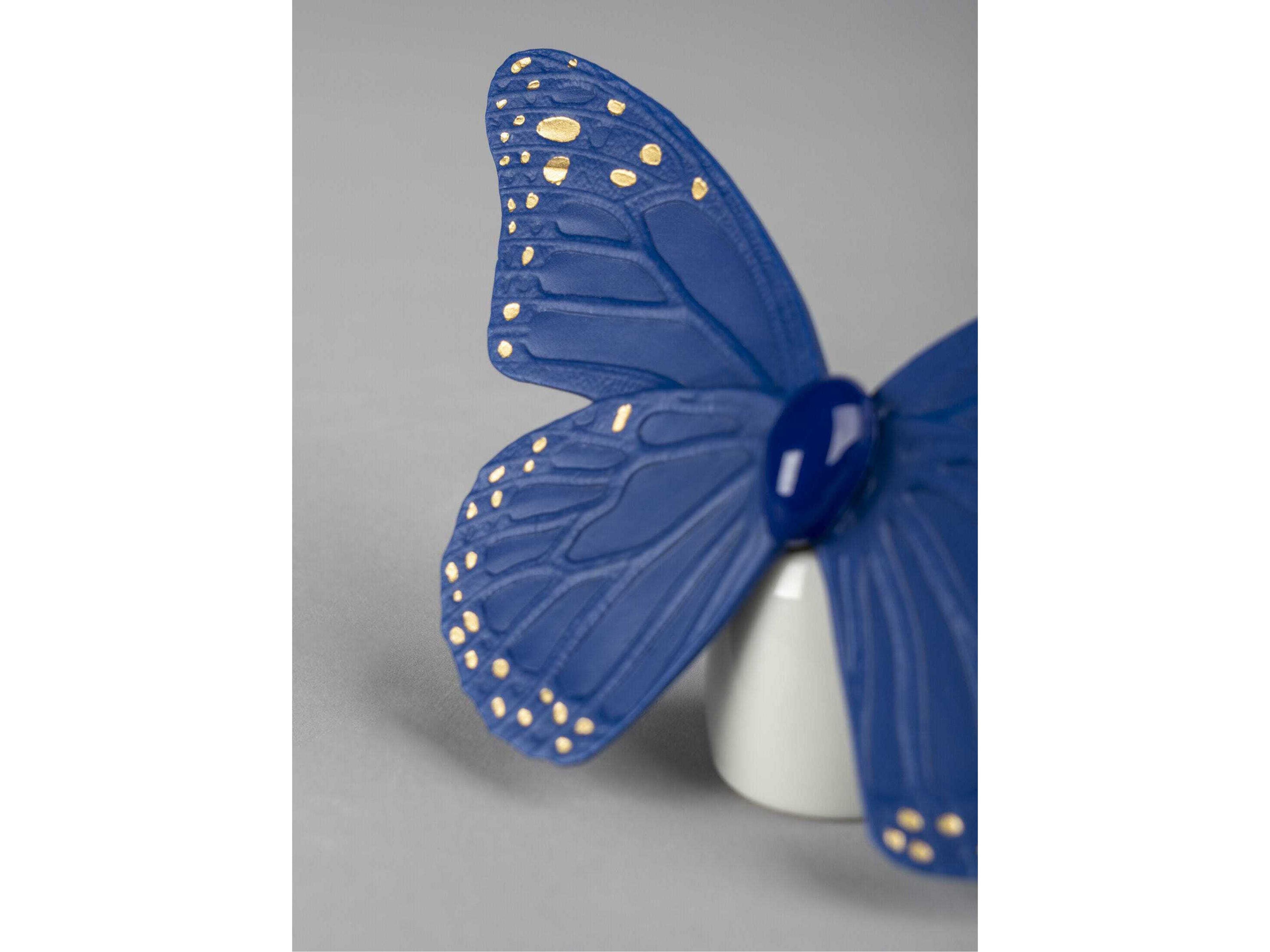 Lladro Golden Luster Blue Butterfly Figurine