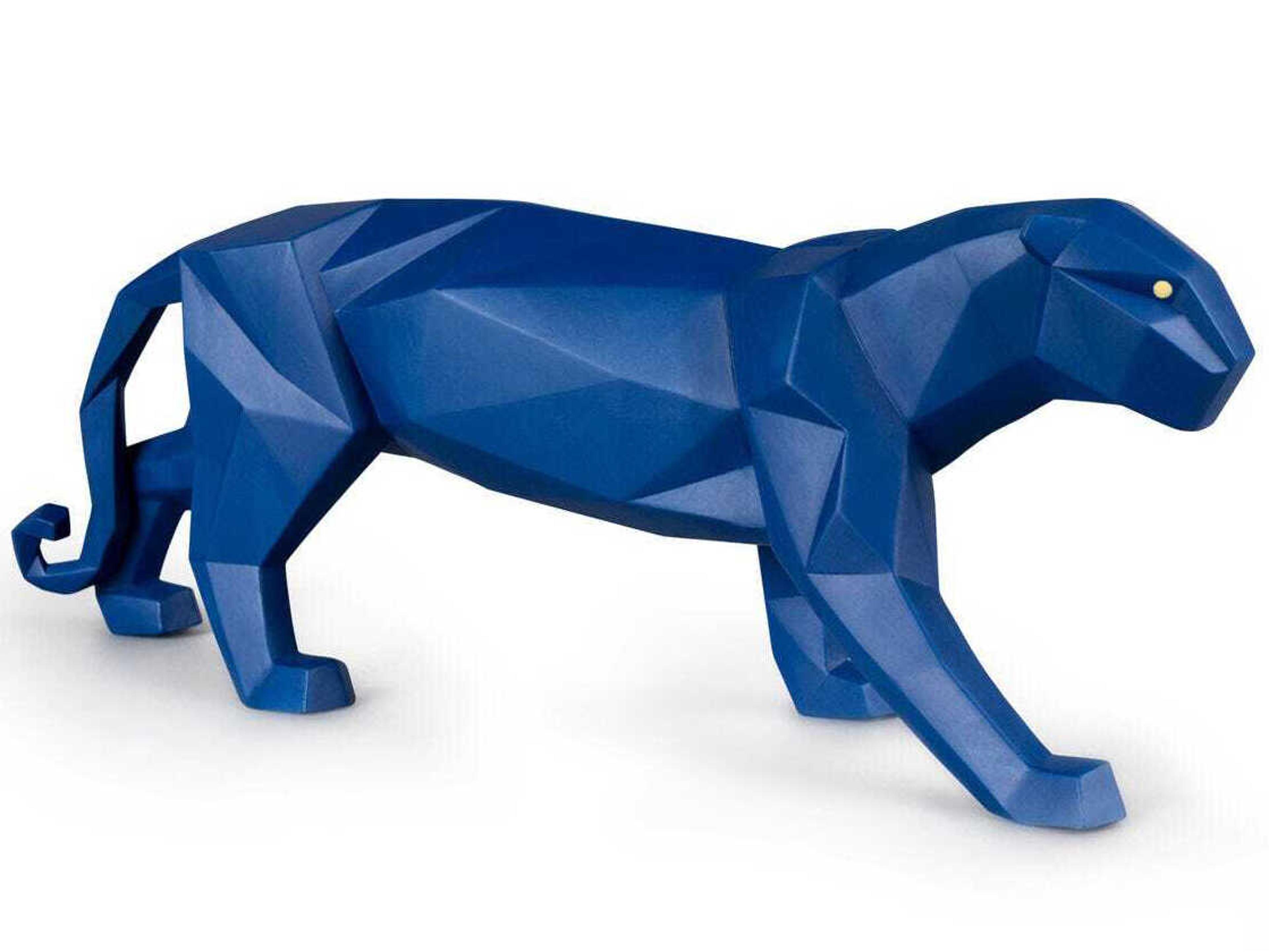 Matte Blue Panther Sculpture