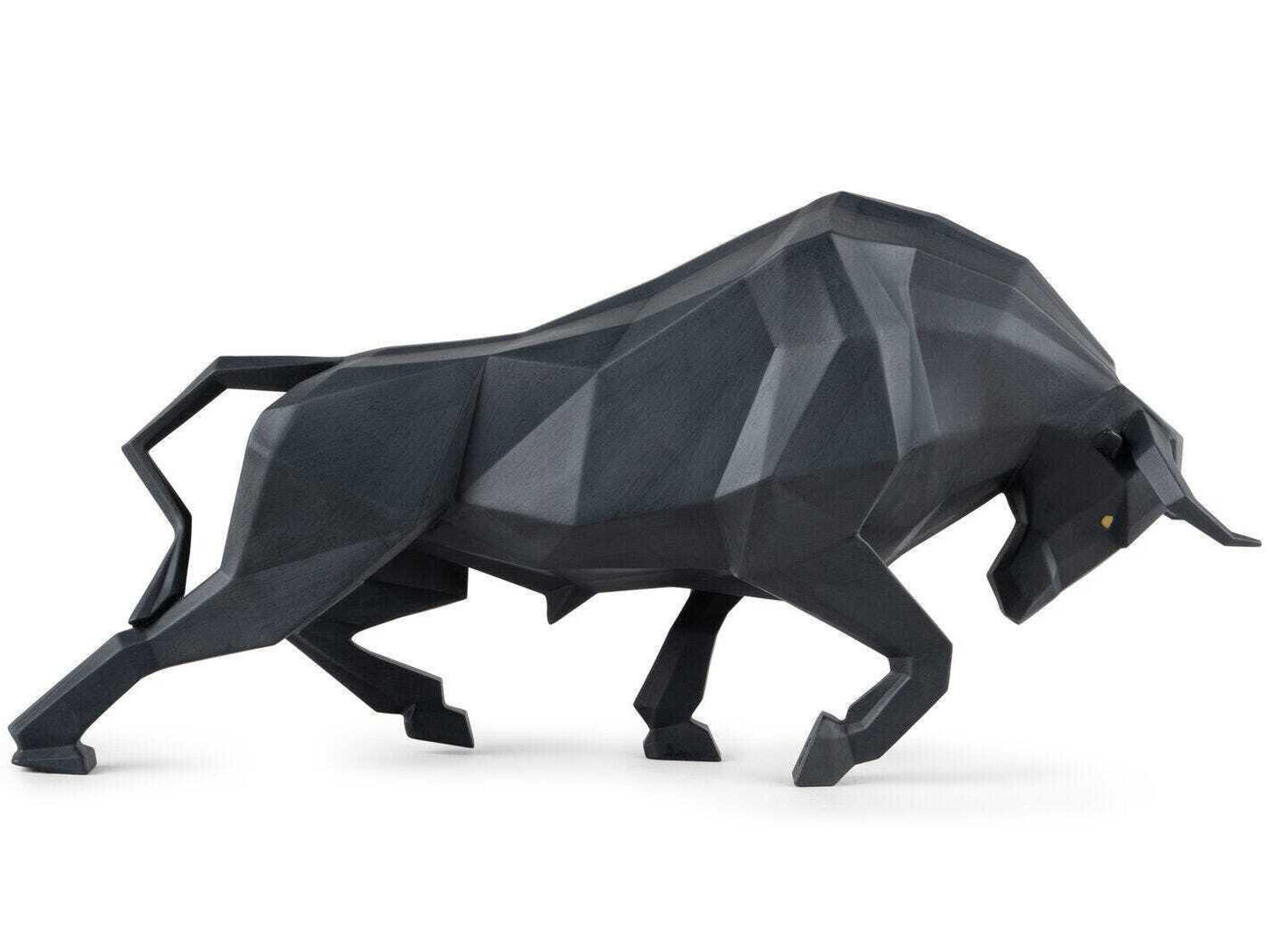 Matte Black Bull Sculpture