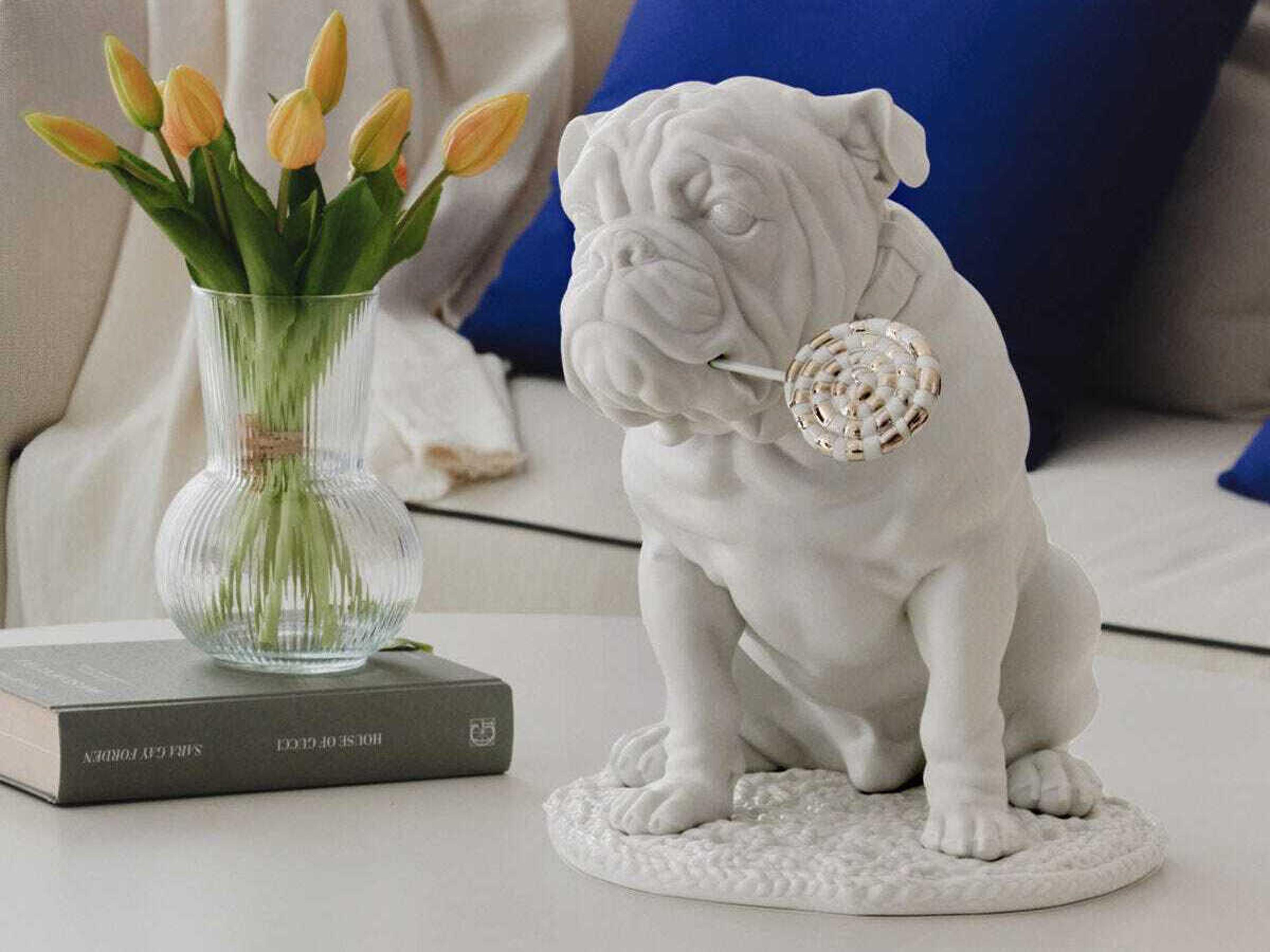 Lladro Bulldog with Lollipop Sculpture