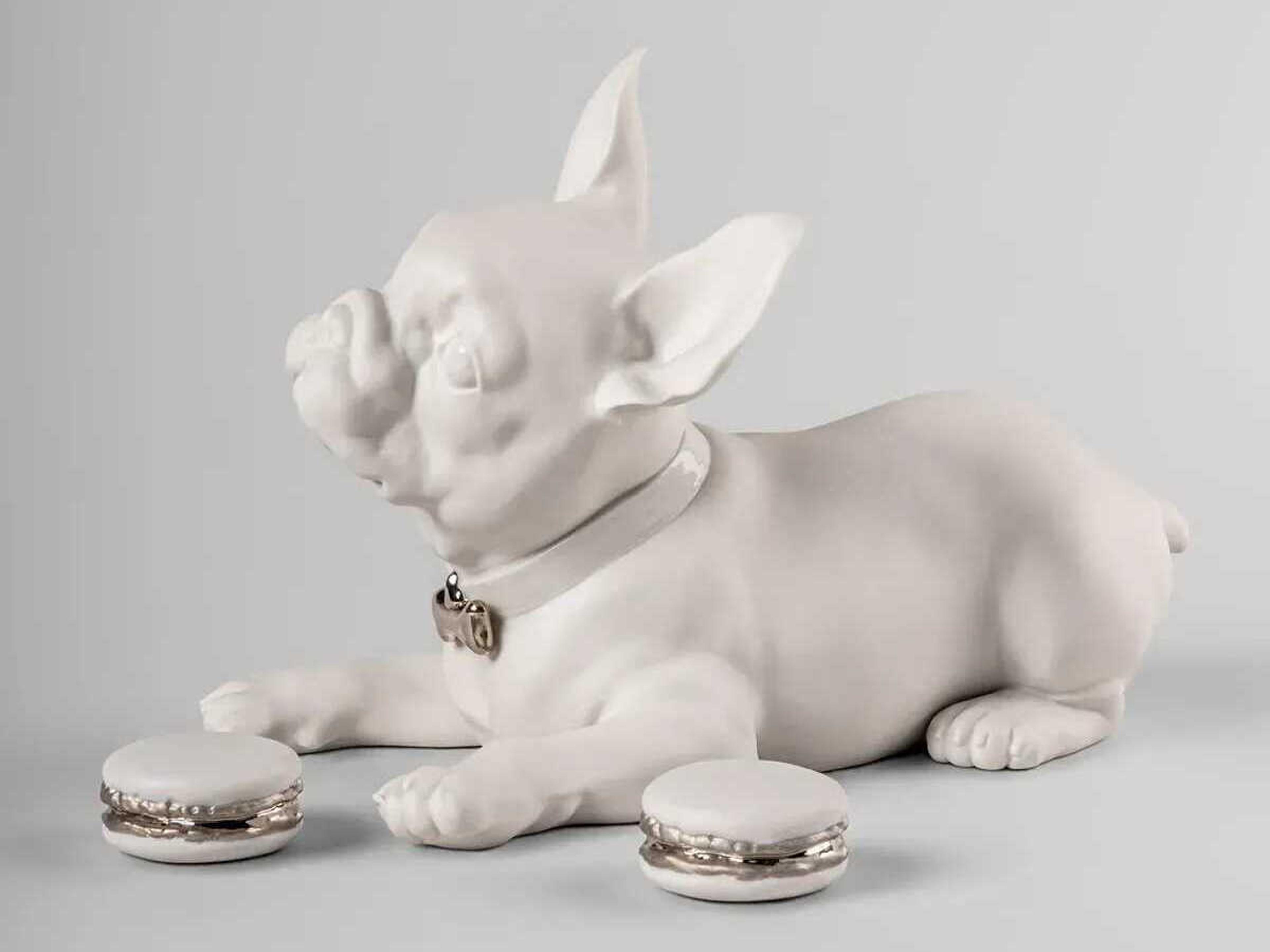 Lladro French Bulldog with Macarons Sculpture