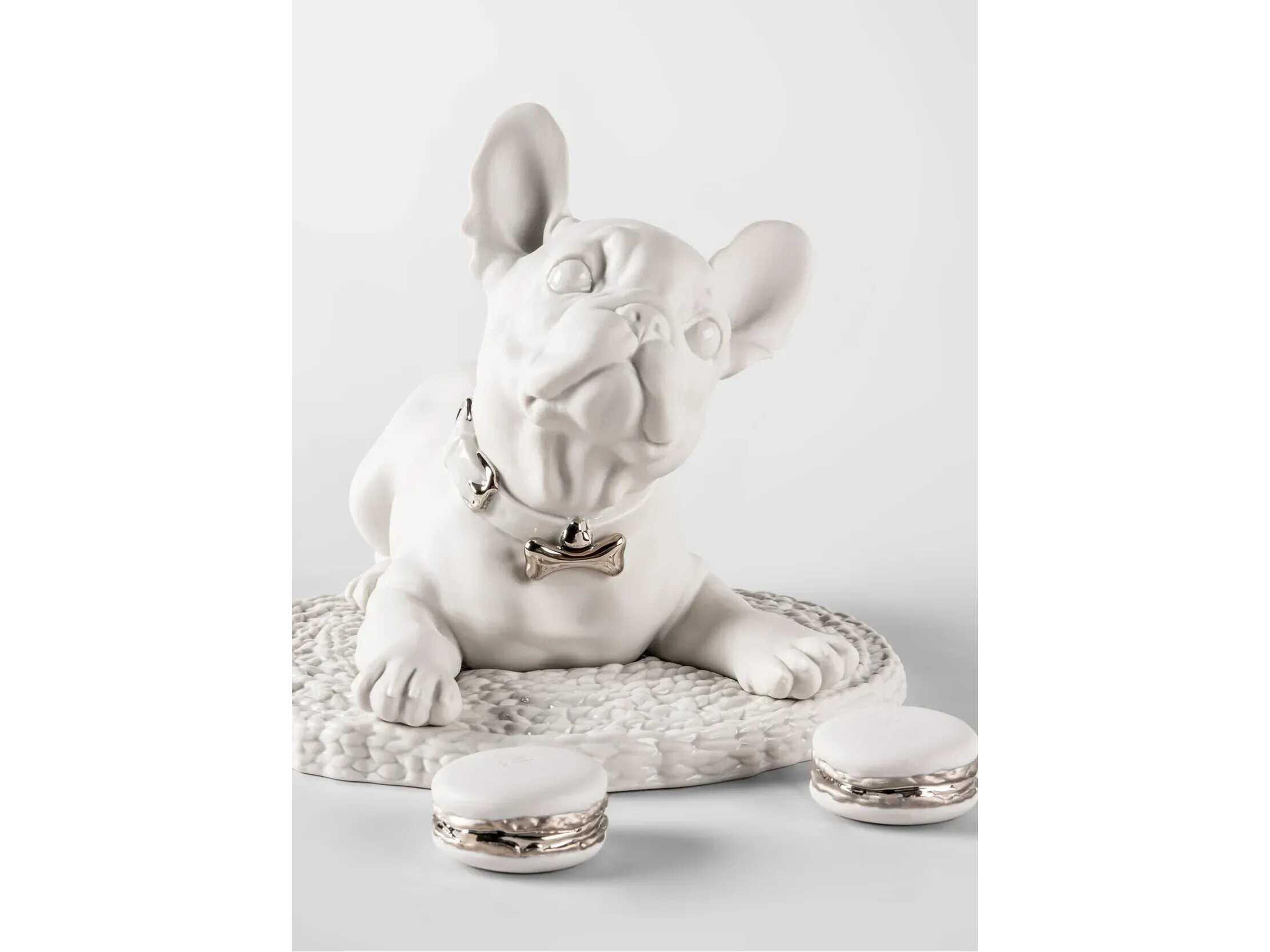 Lladro French Bulldog with Macarons Sculpture