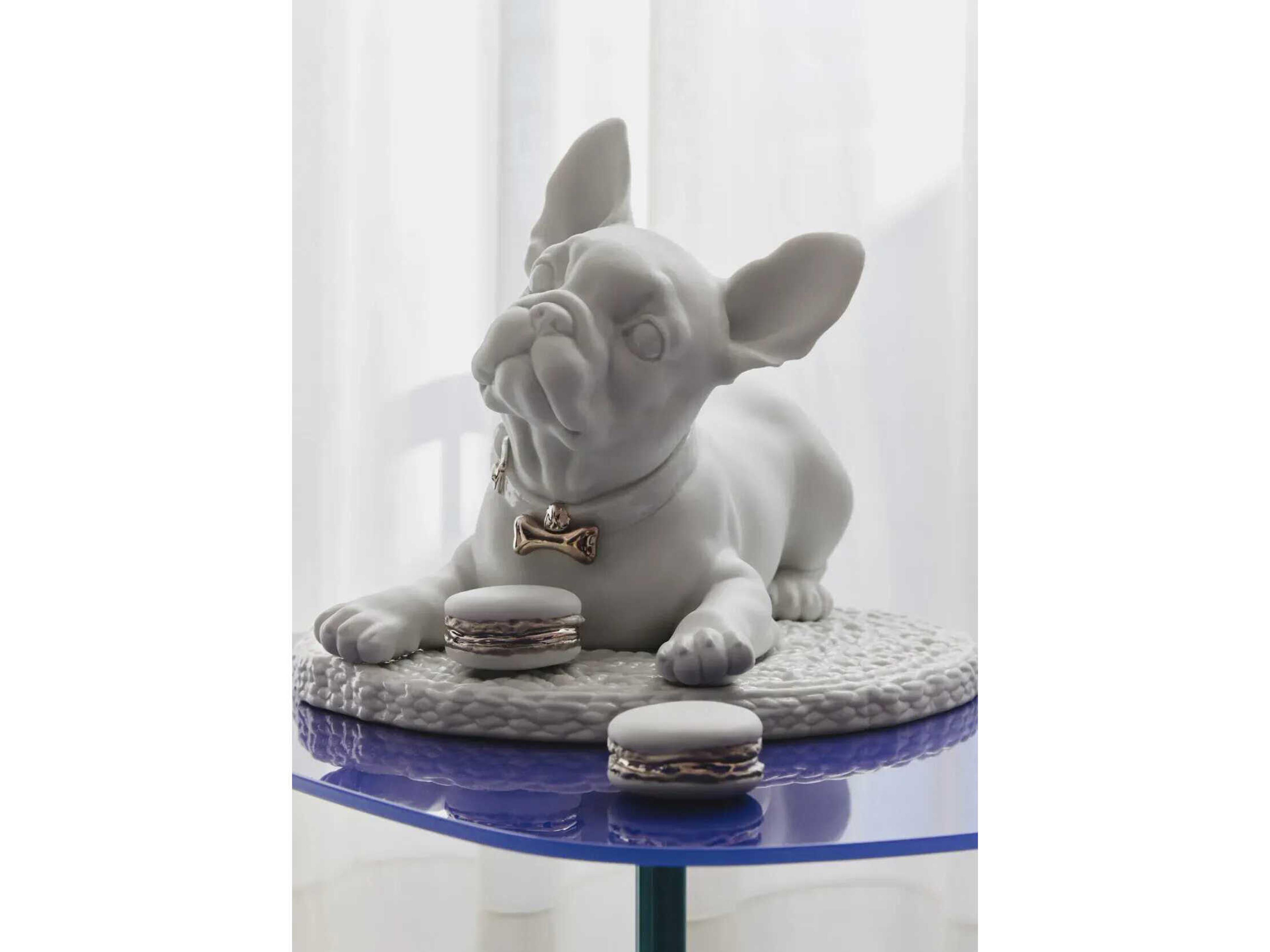 Lladro French Bulldog with Macarons Sculpture