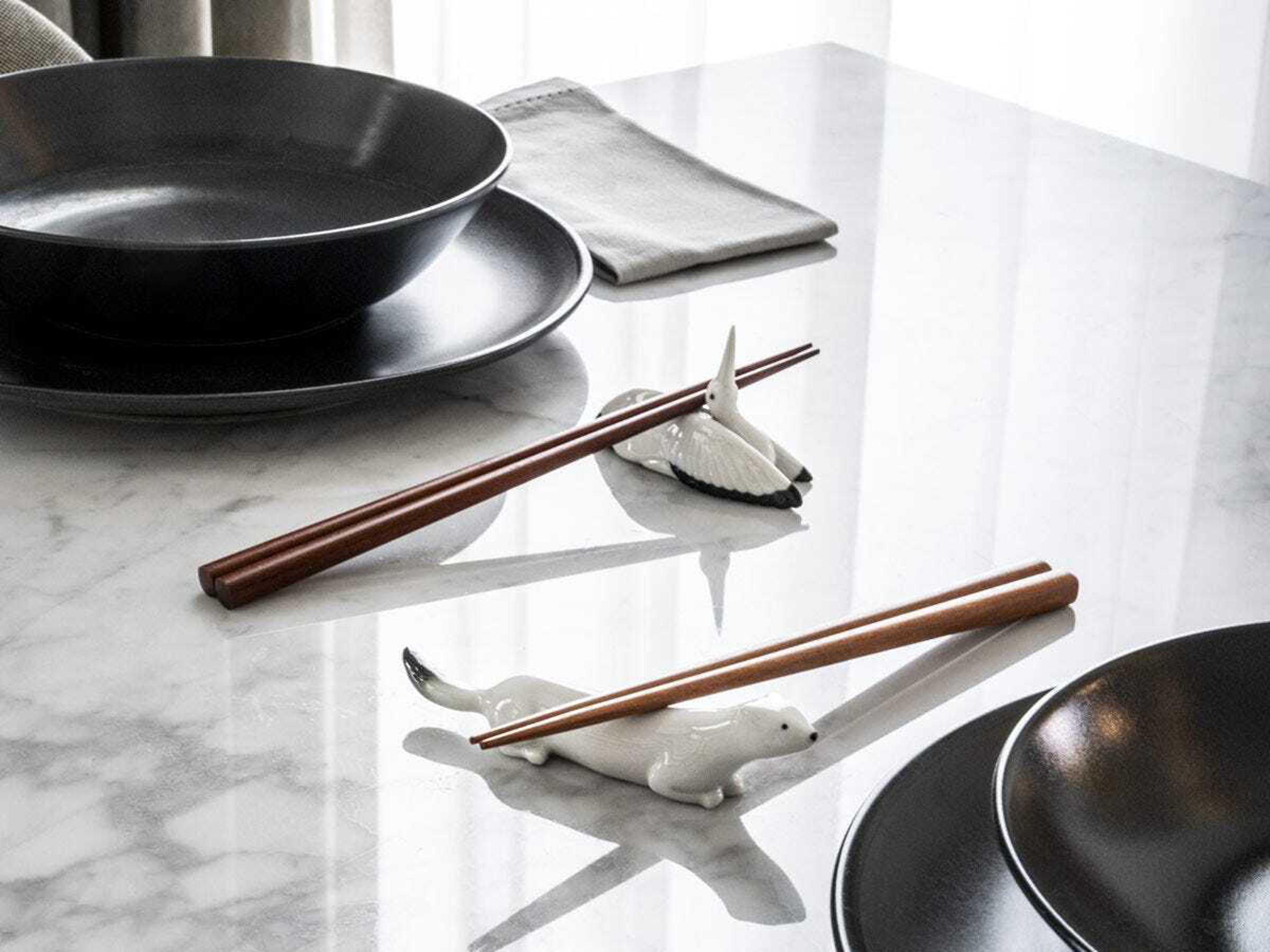 Lladro Ermine and Crane Chopsticks Set