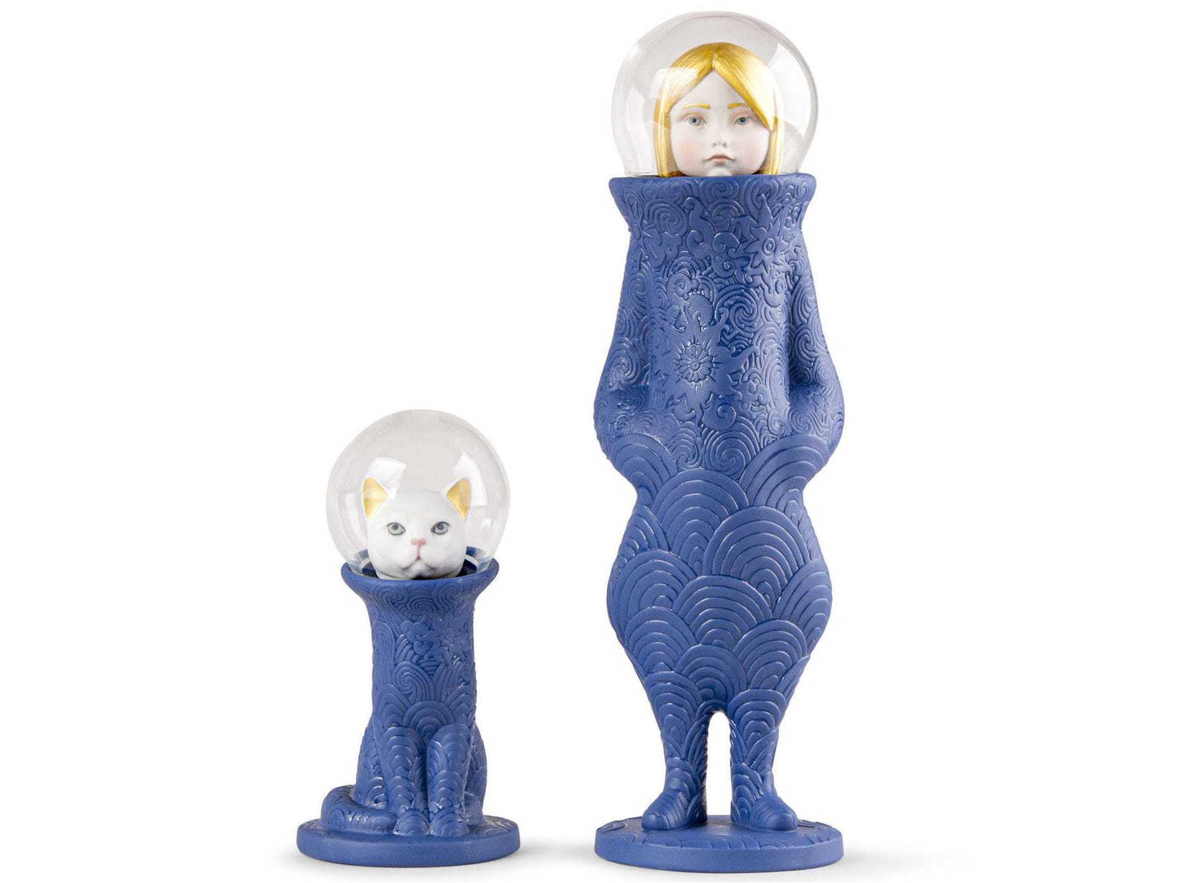 Cosmic Girl and Cat Sculptures