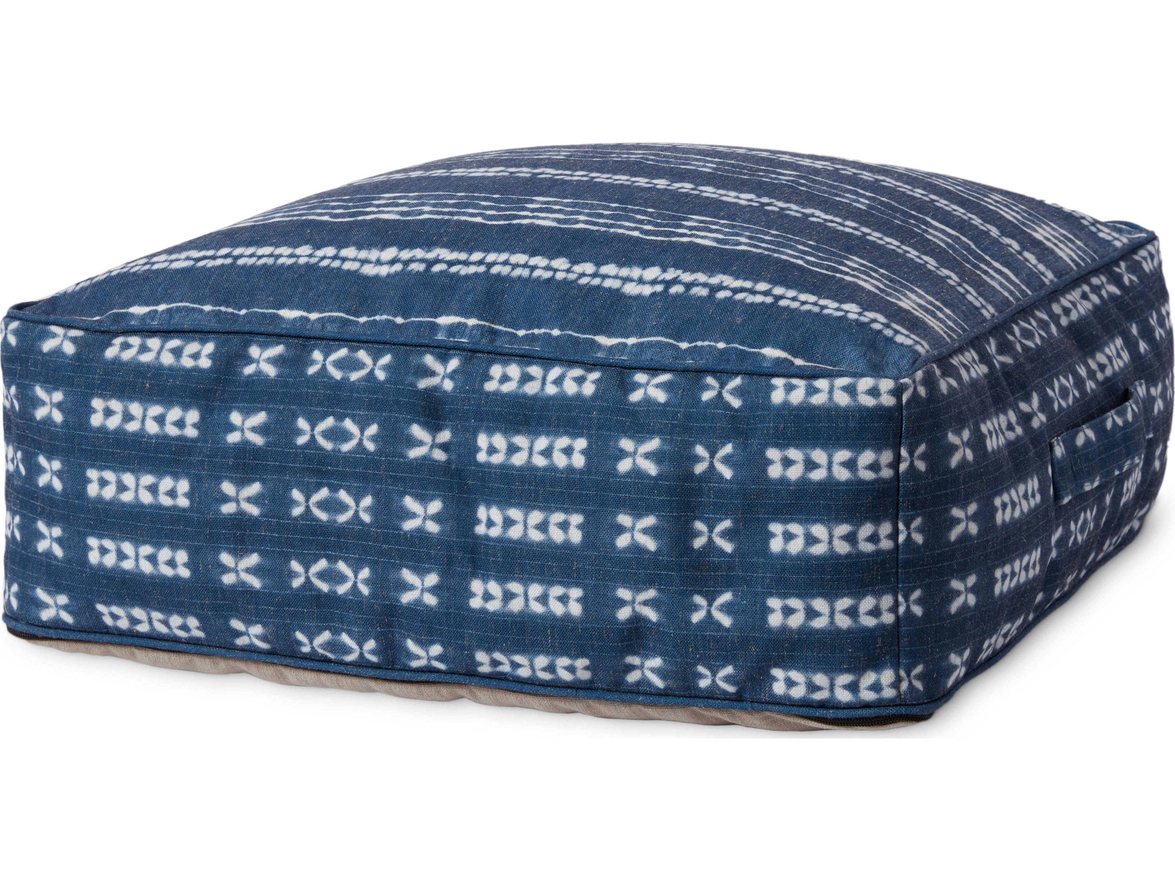 Indigo Ivory Blue Upholstered Ottoman