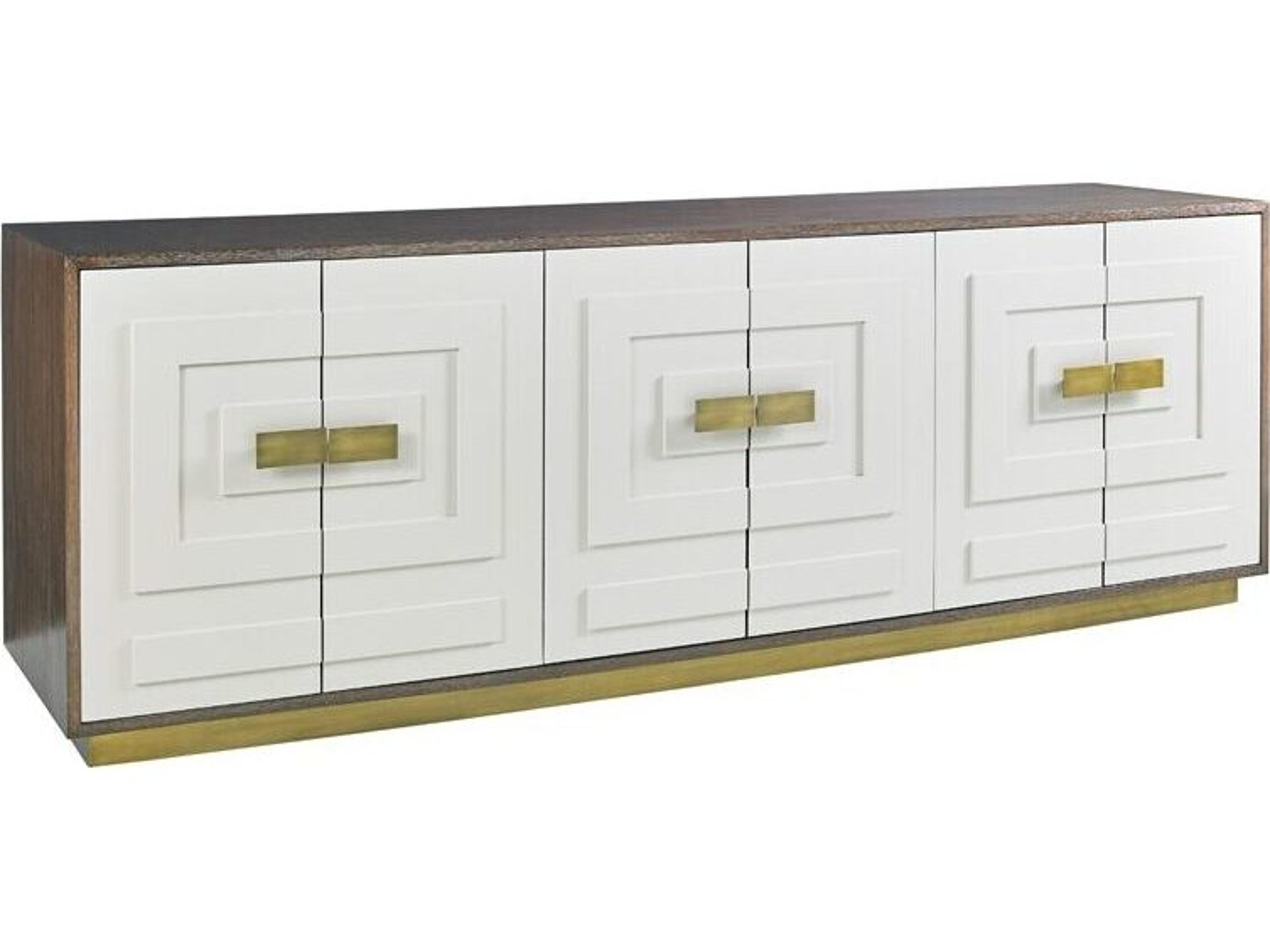 Modern Archives Jasper 84" Walnut Wood Gloss White Brass Credenza Sideboard