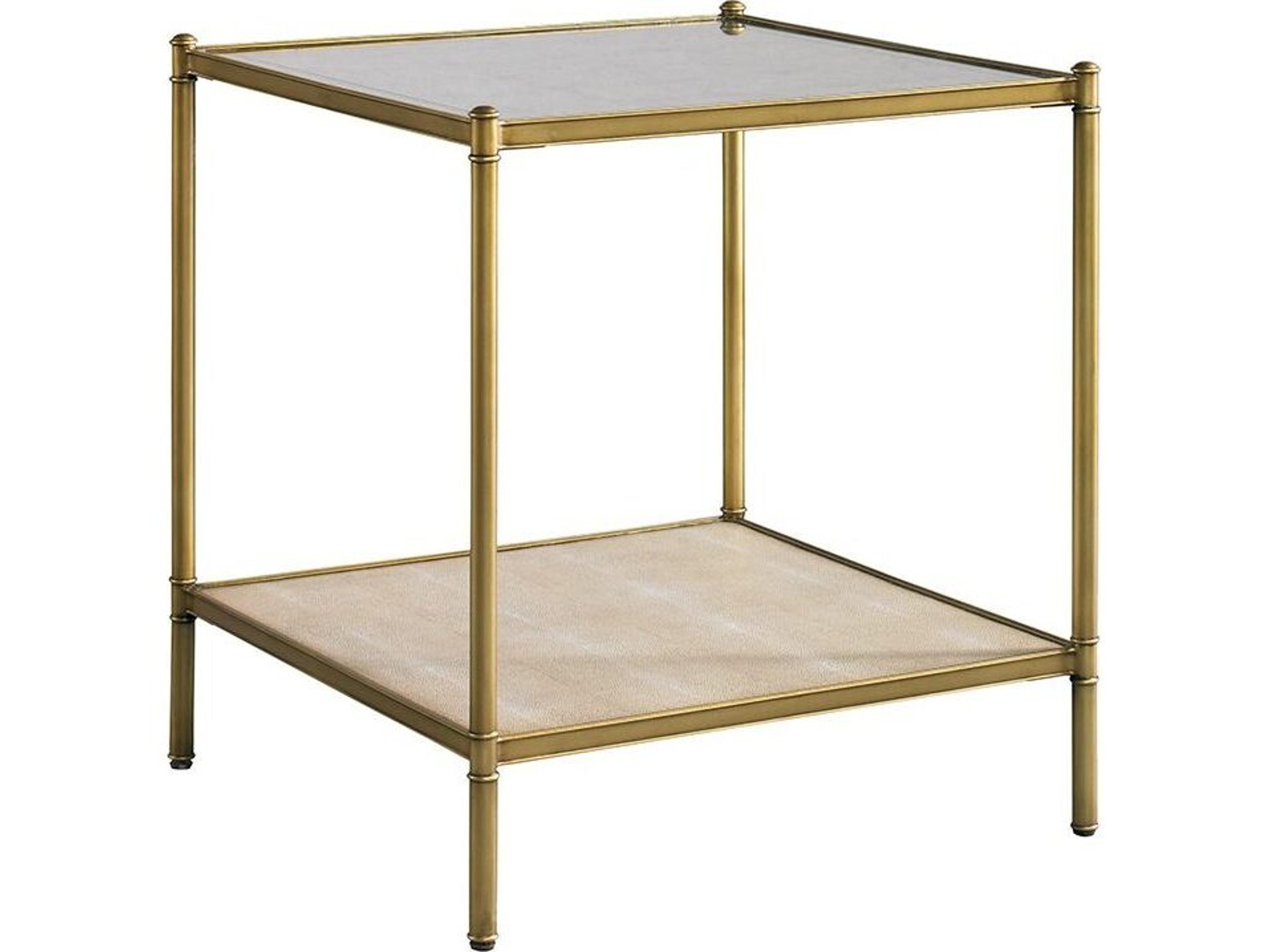 Classics Anson Square Eglomise Mirror Pearl White Shagreen Aged Brass End Table