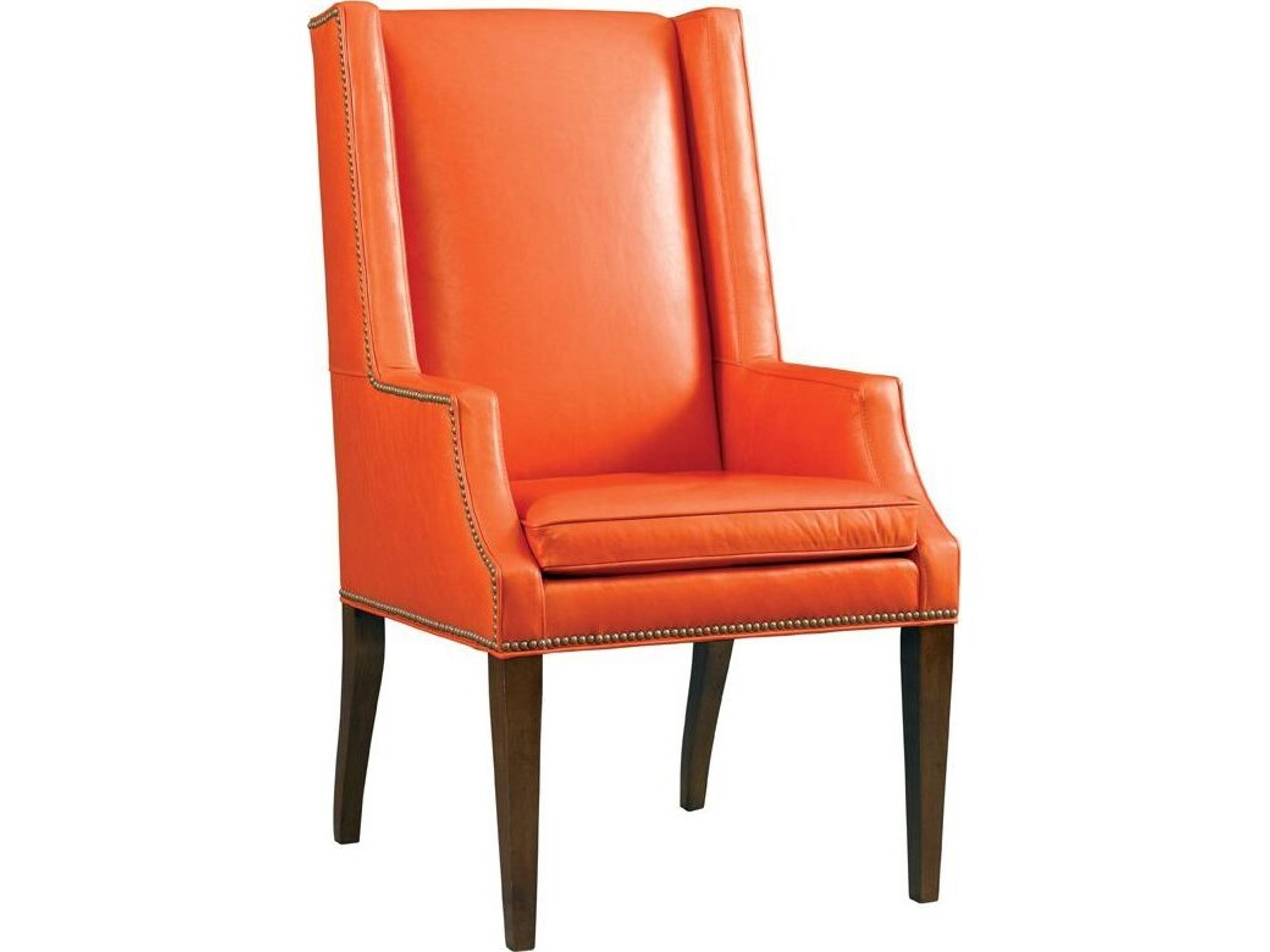 Upholstery Orange Leather Arm Dining Chair