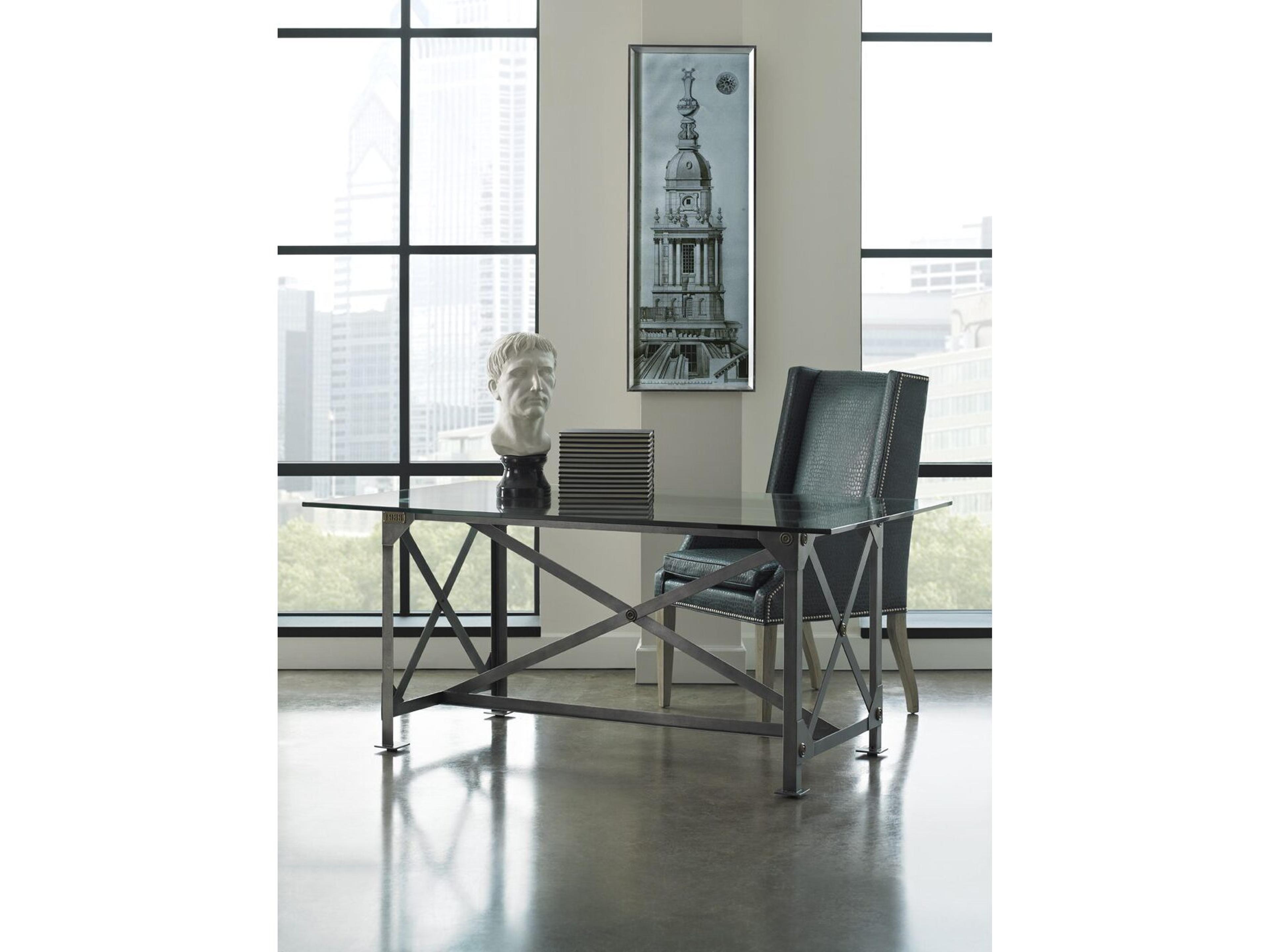 Lillian August Upholstery Orange Leather Arm Dining Chair