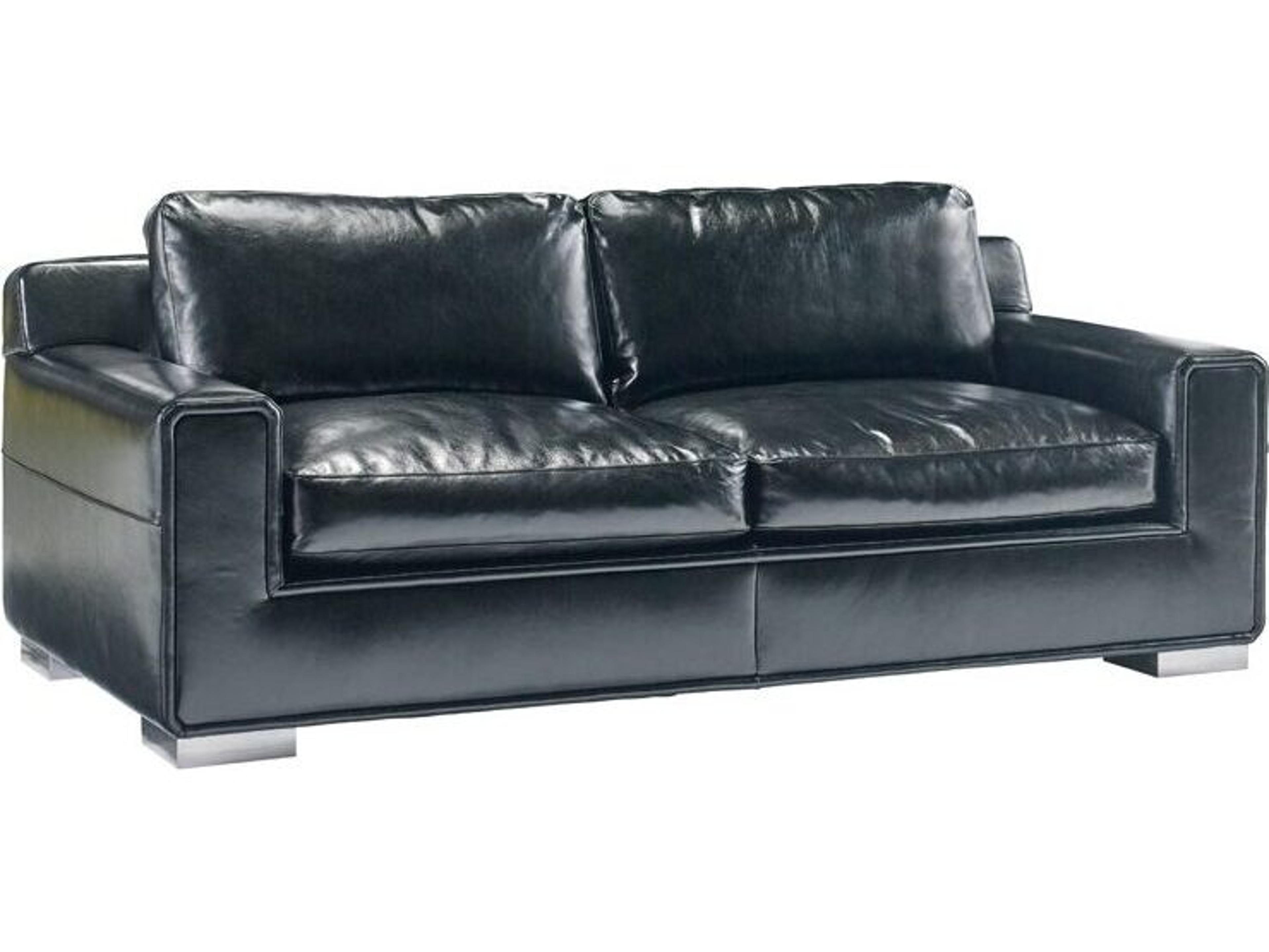 Lillian August Upholstery Deal Black Clear Lacquer Leather Sofa