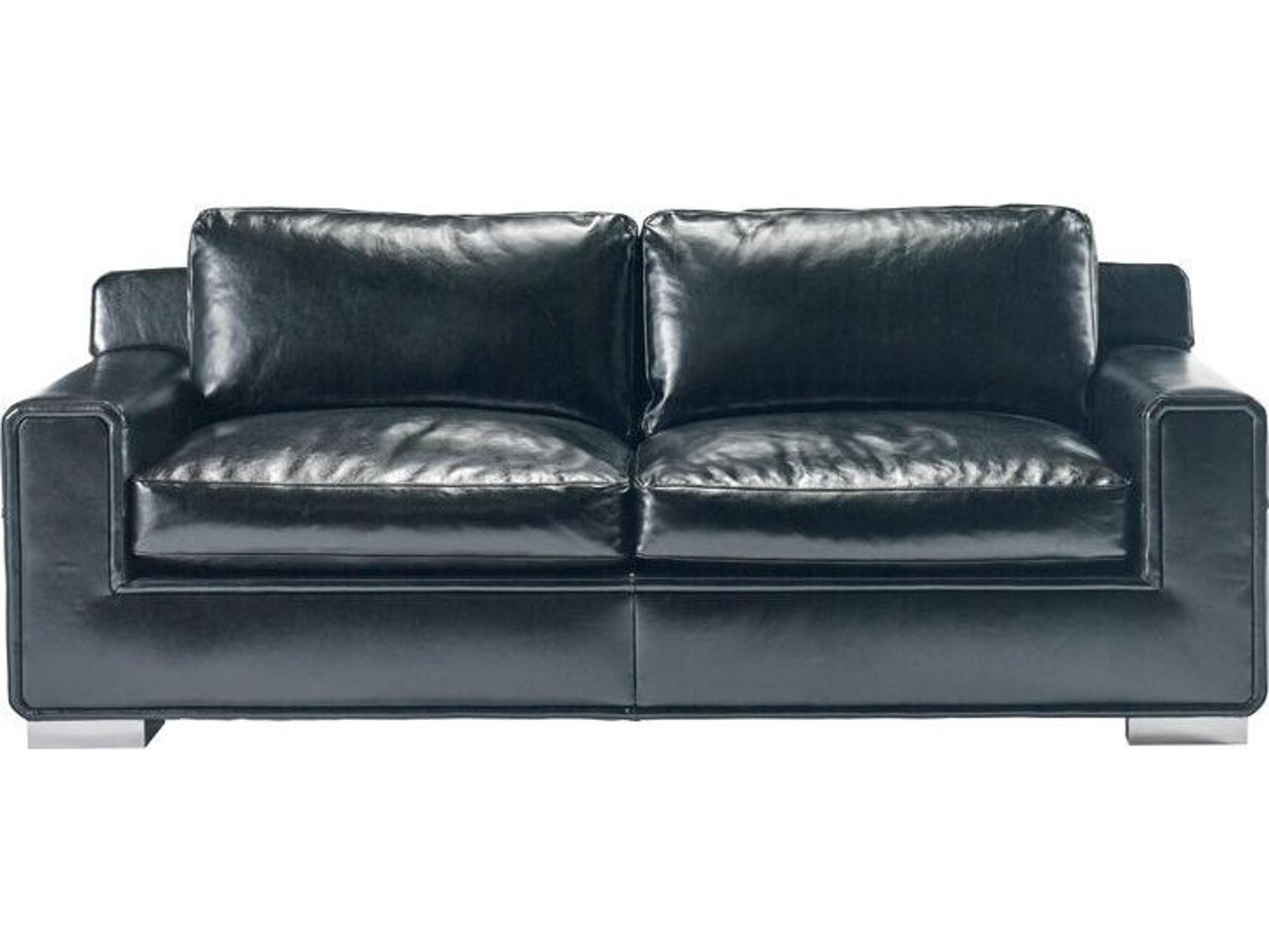 Lillian August Upholstery Deal Black Clear Lacquer Leather Sofa