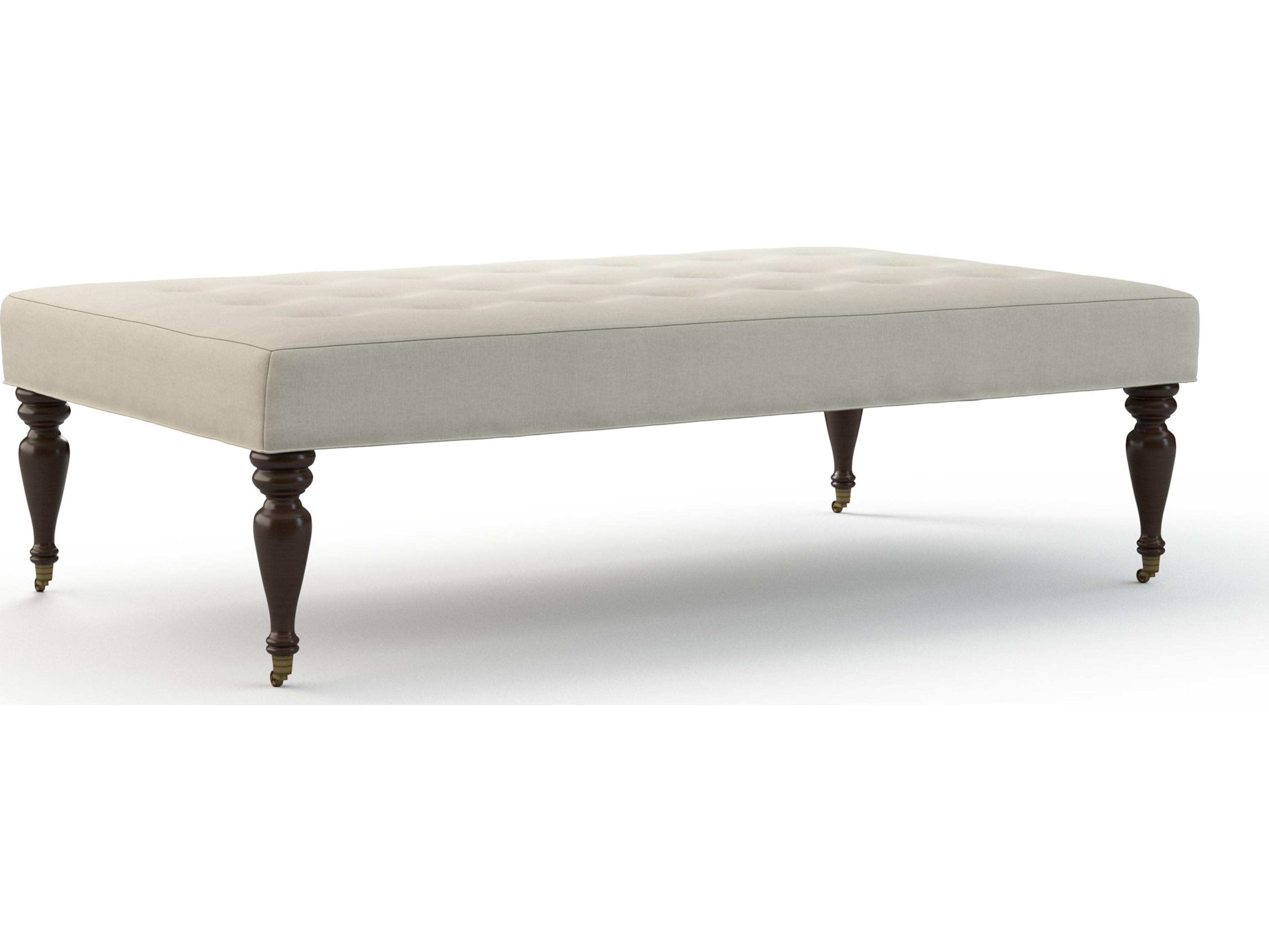 for Hickory White Fredric Upholstered Ottoman in Antique Walnut with Brass Ferrules