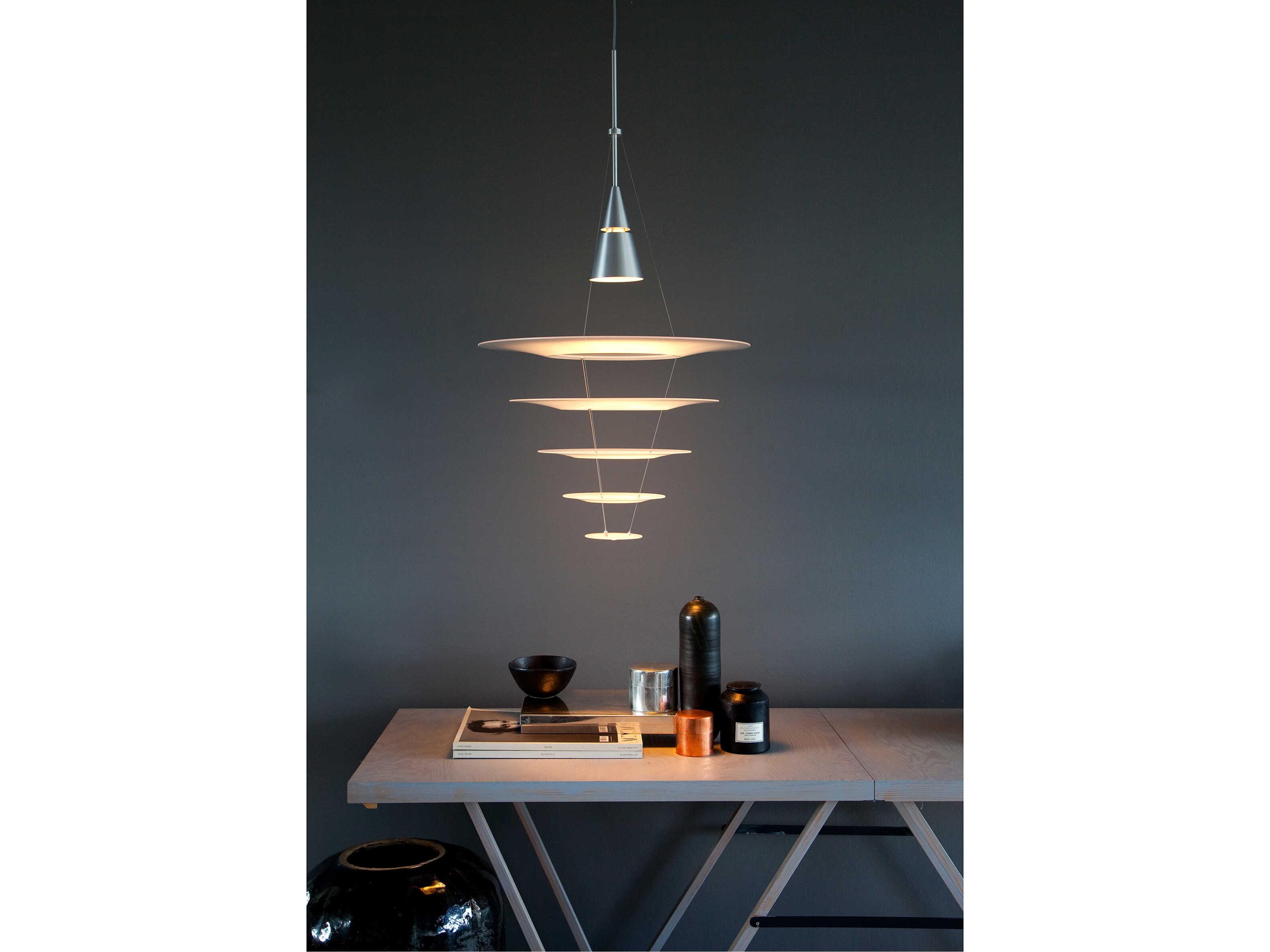 Louis Poulsen Enigma 1-Light Brushed Aluminum Silver Tiered Pendant