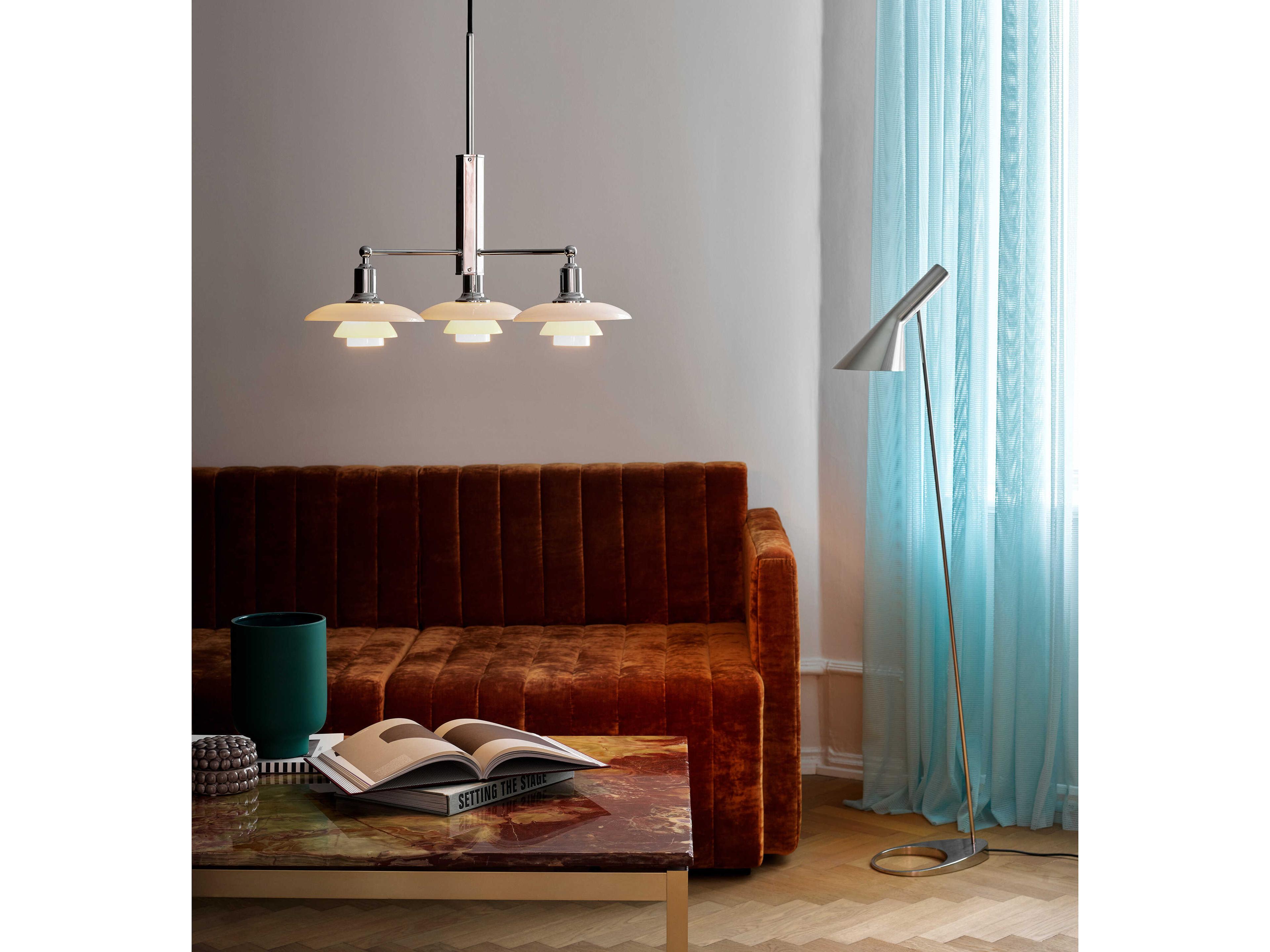 Louis Poulsen PH-2/1 3-Light High Lustre Chrome Plated Chandelier