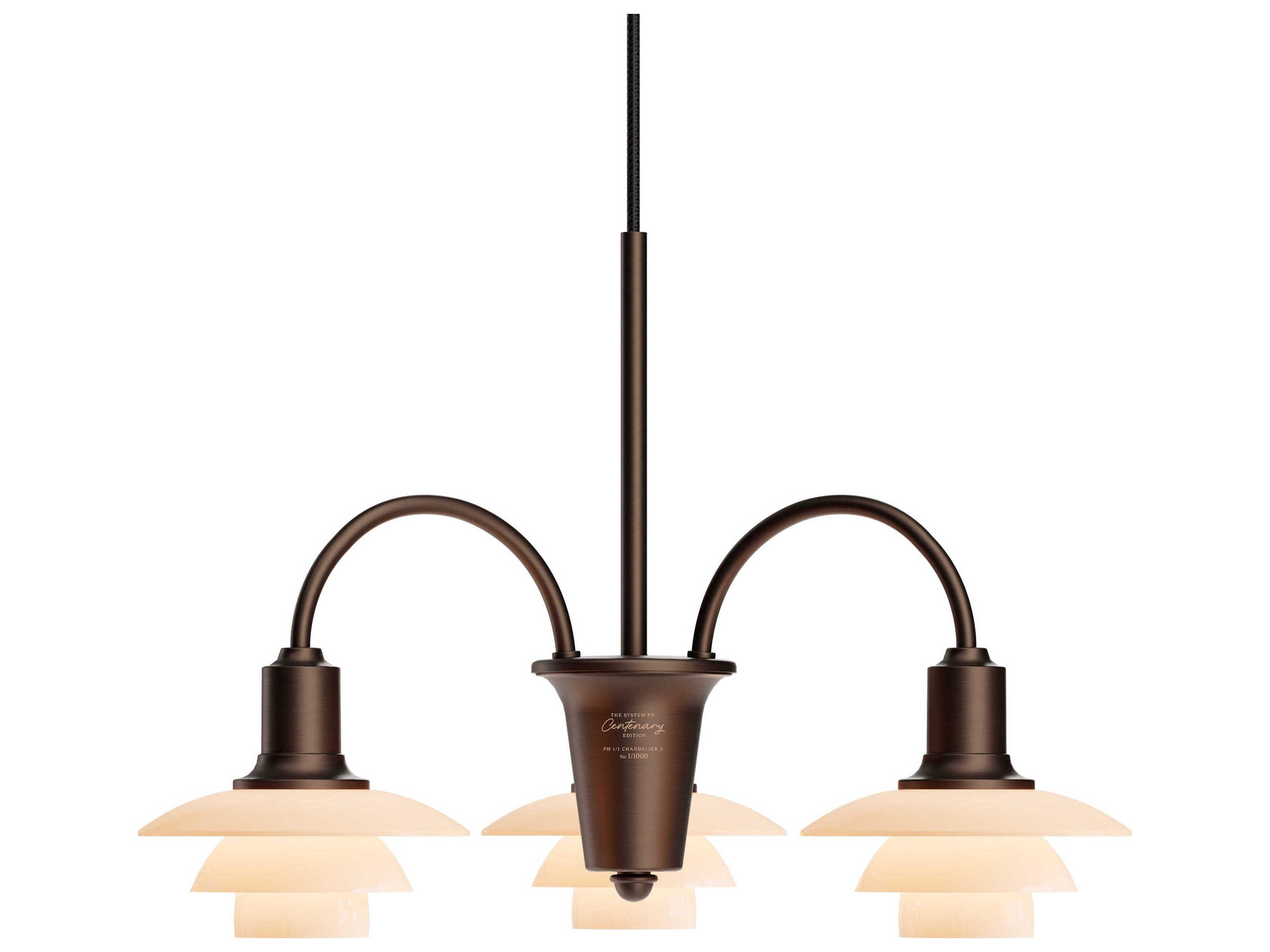 Louis Poulsen PH-1/1 3-Light Aged Brass Dusty Terracotta Chandelier