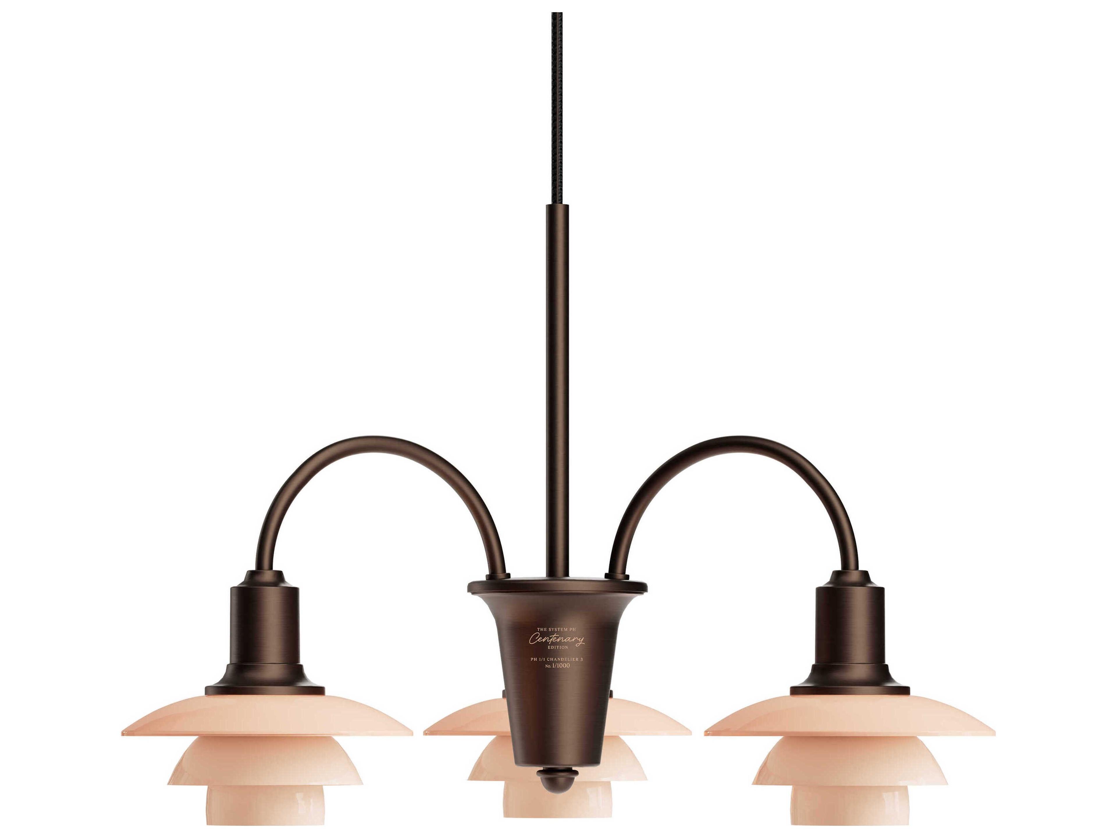 Louis Poulsen PH-1/1 3-Light Aged Brass Dusty Terracotta Chandelier